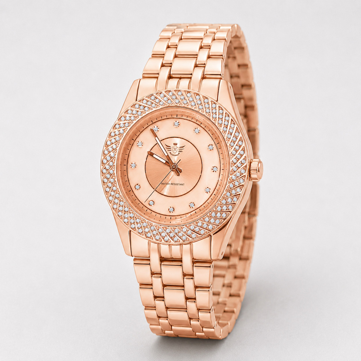Rose Gold Mens Watch Japan Quartz Crystal Bezel Dress Luxury 43mm