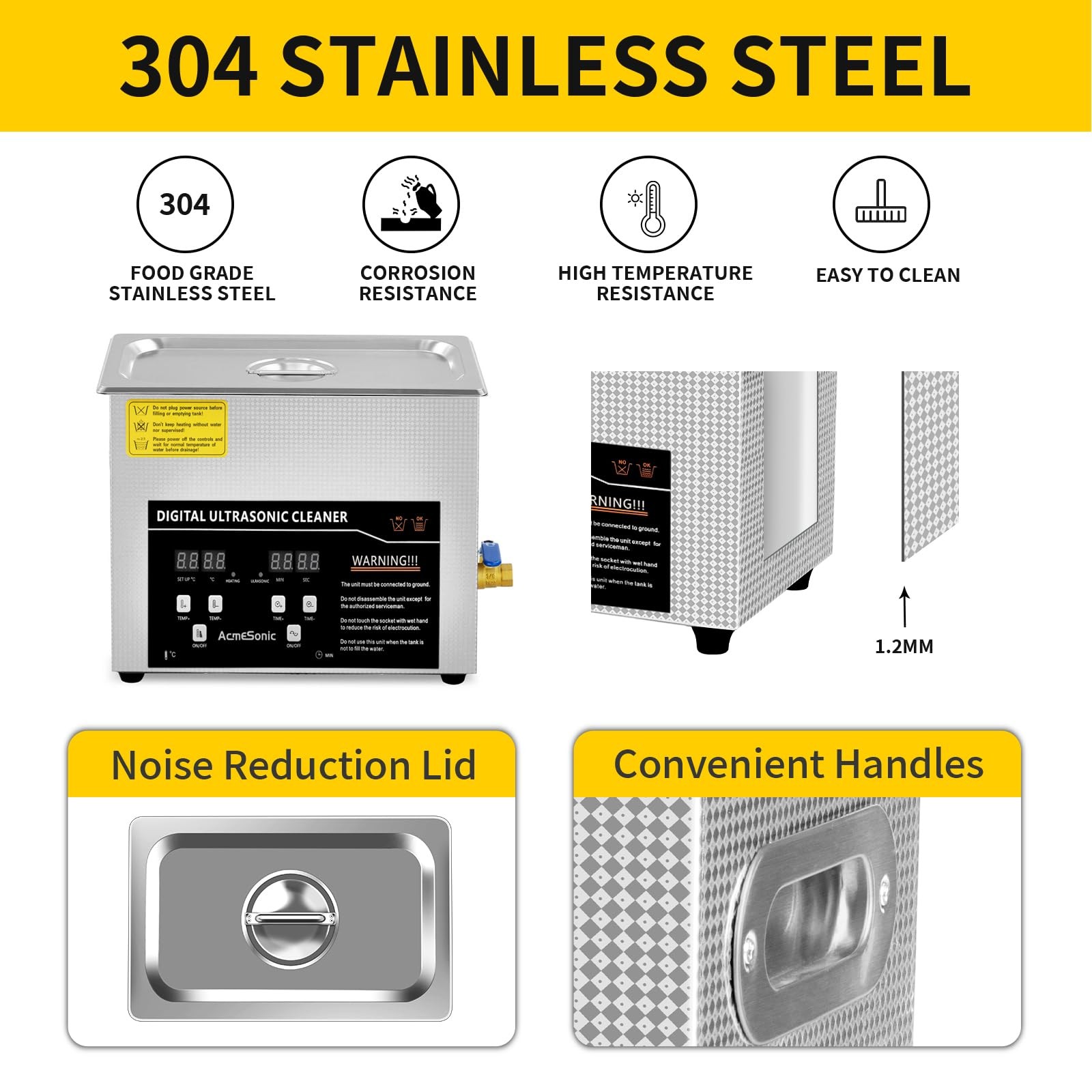 Digital Ultrasonic Cleaner 6L with Timer & Heater 40kHz SUS 304 Stainless Ste…