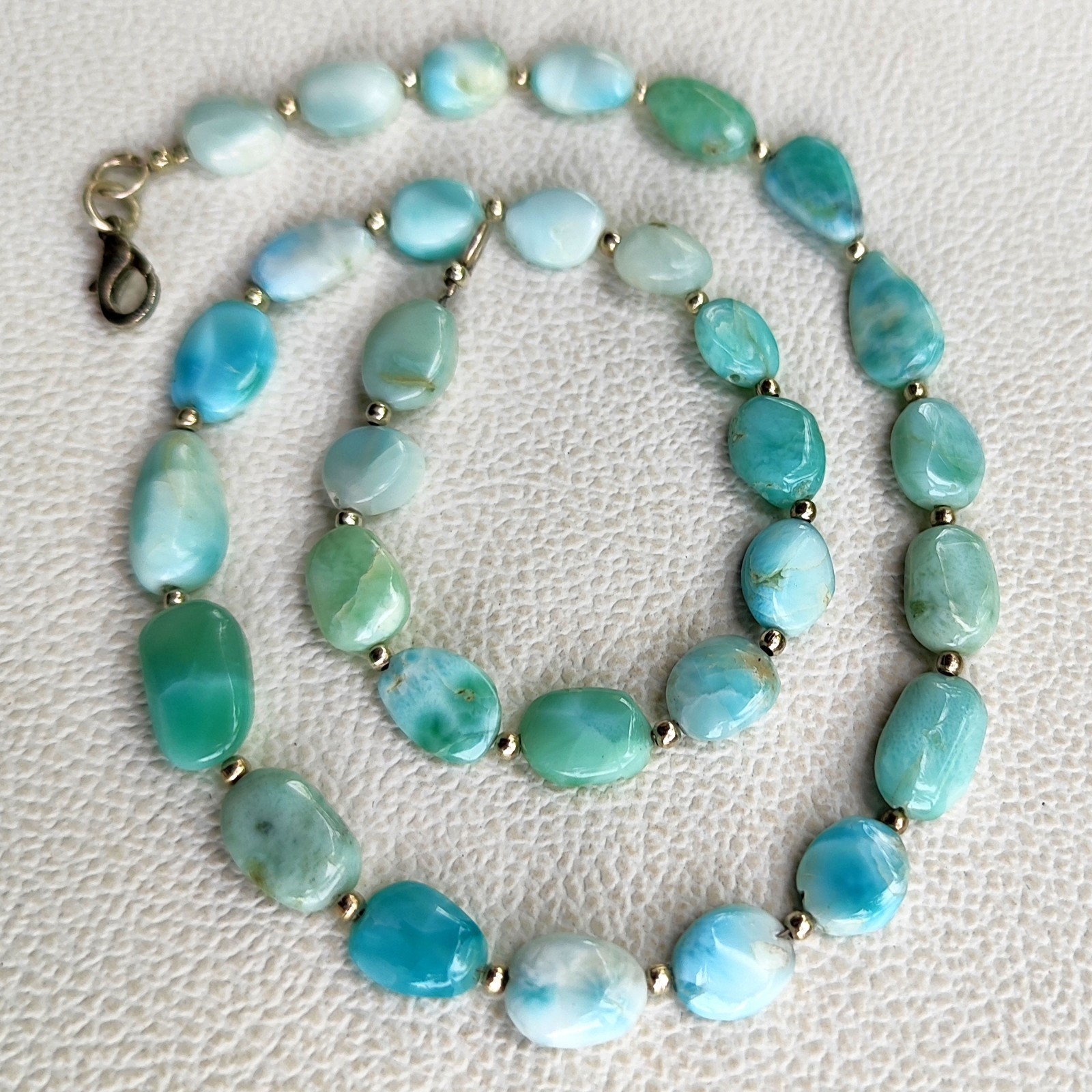 Natural Larimar Nugget Beads Necklace 9-13mm Smooth Dominican Gemstone 15.5″