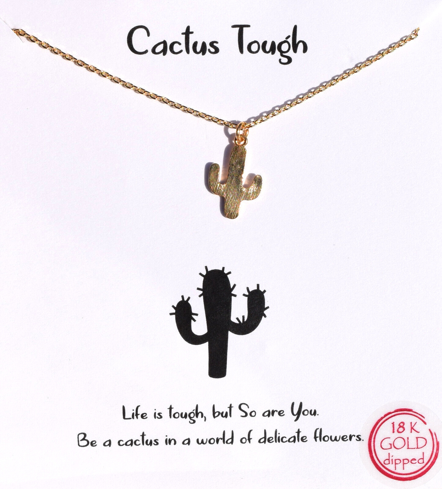 Cactus Tough Dainty 18K Gold Dipped Necklace 16 Inch Lead and Nickel Free