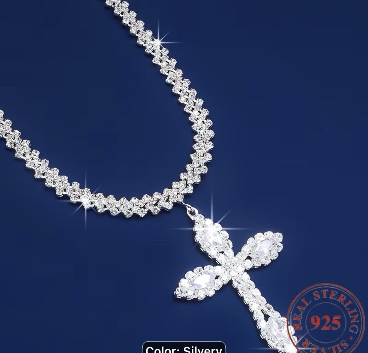 925 Sterling Silver Cross Pendant Charm Necklace White Zircon Adjustable 14.96″