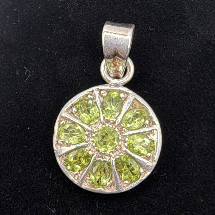 925 Sterling Pendant Set with 9 Peridot Gems