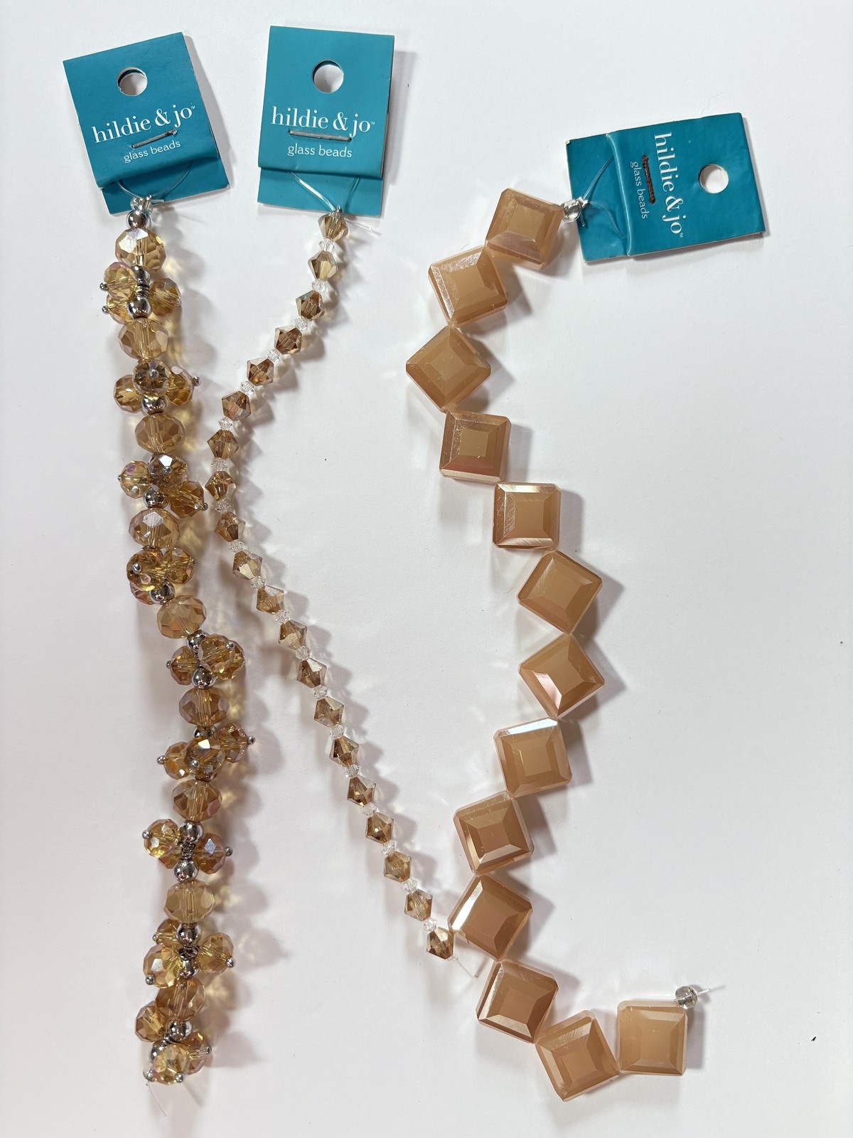 hildie & jo Glass Beads Lot of 3 Strands Faceted Bicone Square Amber Jewelry