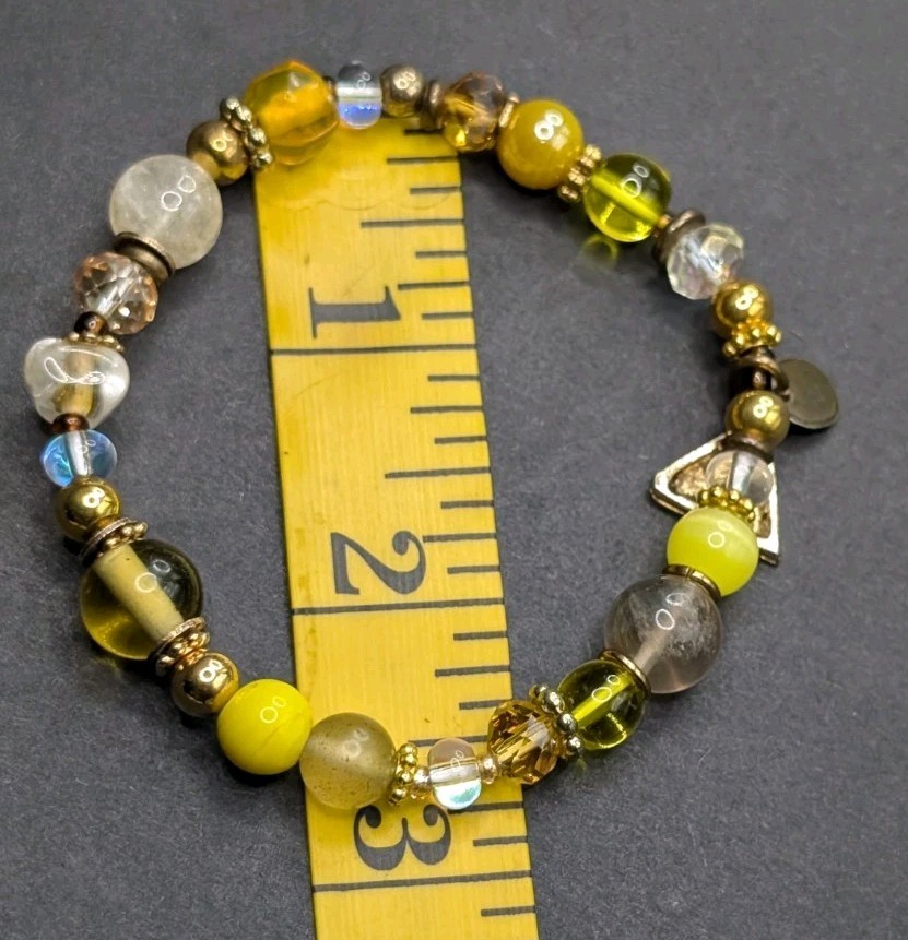 Women’s Teen Stylish Mixed Yellow Beaded Charm Stretch Bracelet (17cm) S/M Wrist