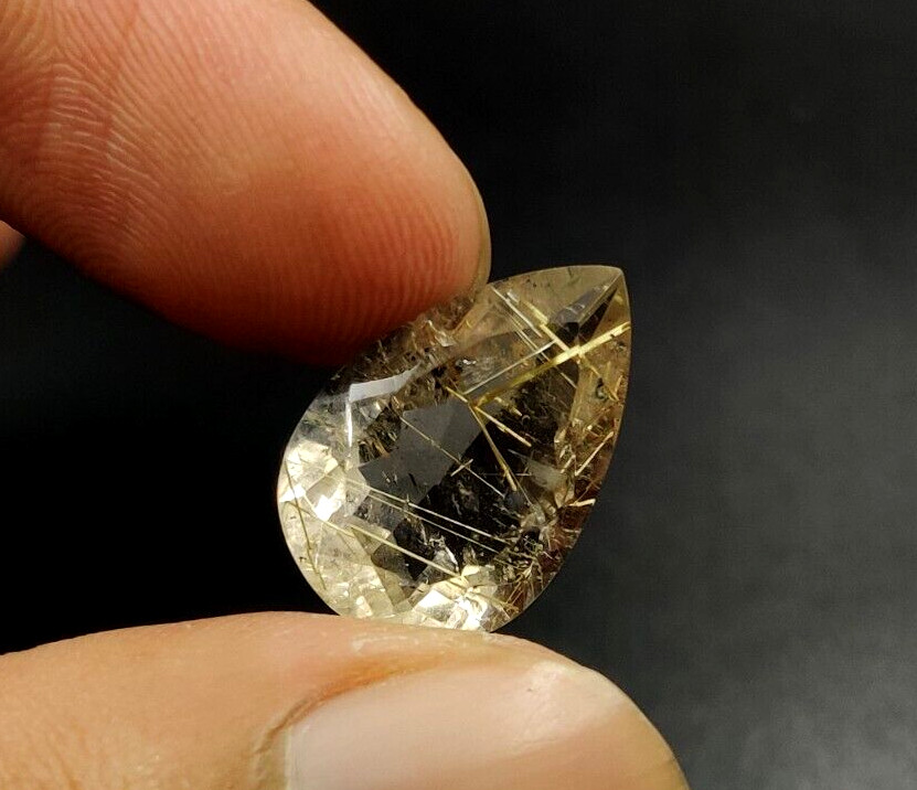 11.7 CT Golden Rutilated Quartz Pear Shape 20X13.3mm Faceted Cut Gemstone W95
