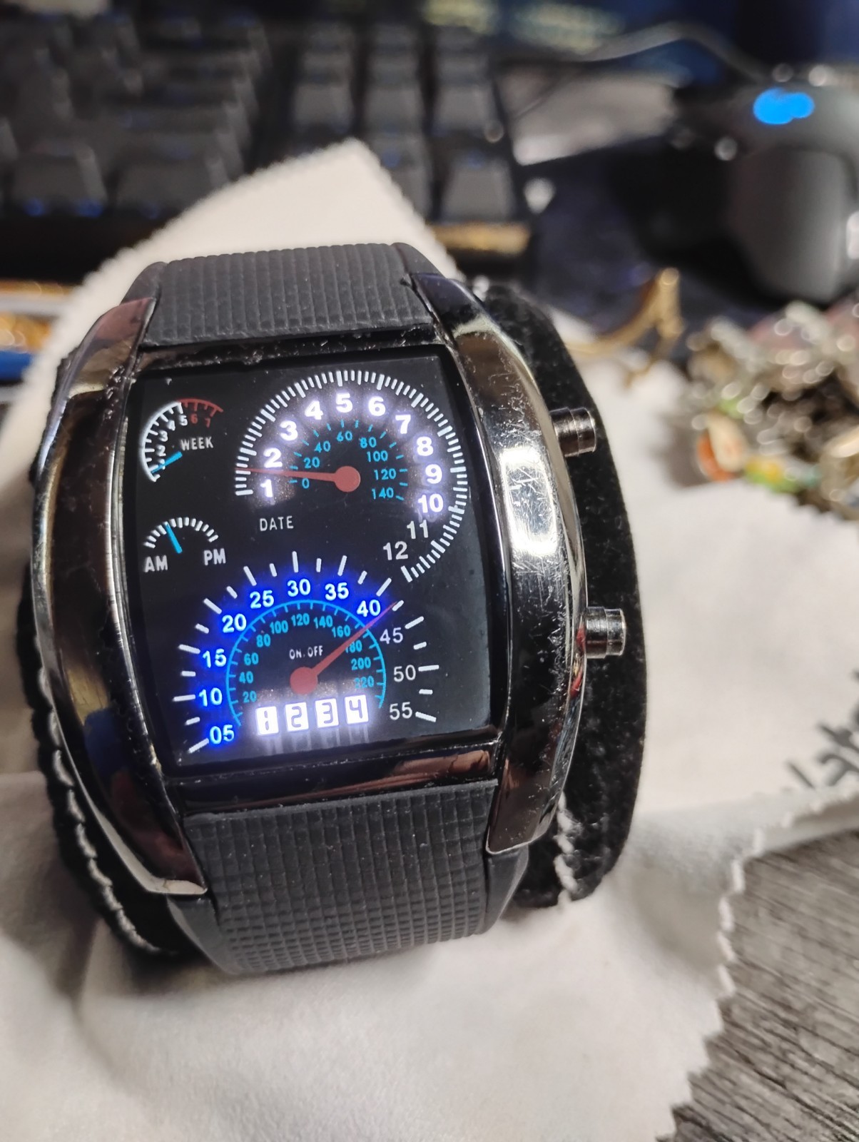 Car Dashboard Speedometer LED Digital Watch – Novelty Tachometer Wristwatch