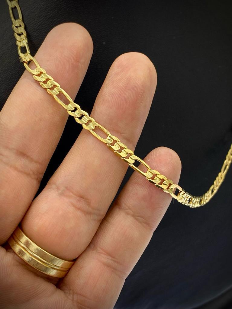 4mm Figaro Chain Necklace for Mens Womens Gold Filled 20″ 24″ Cadena para Hombre
