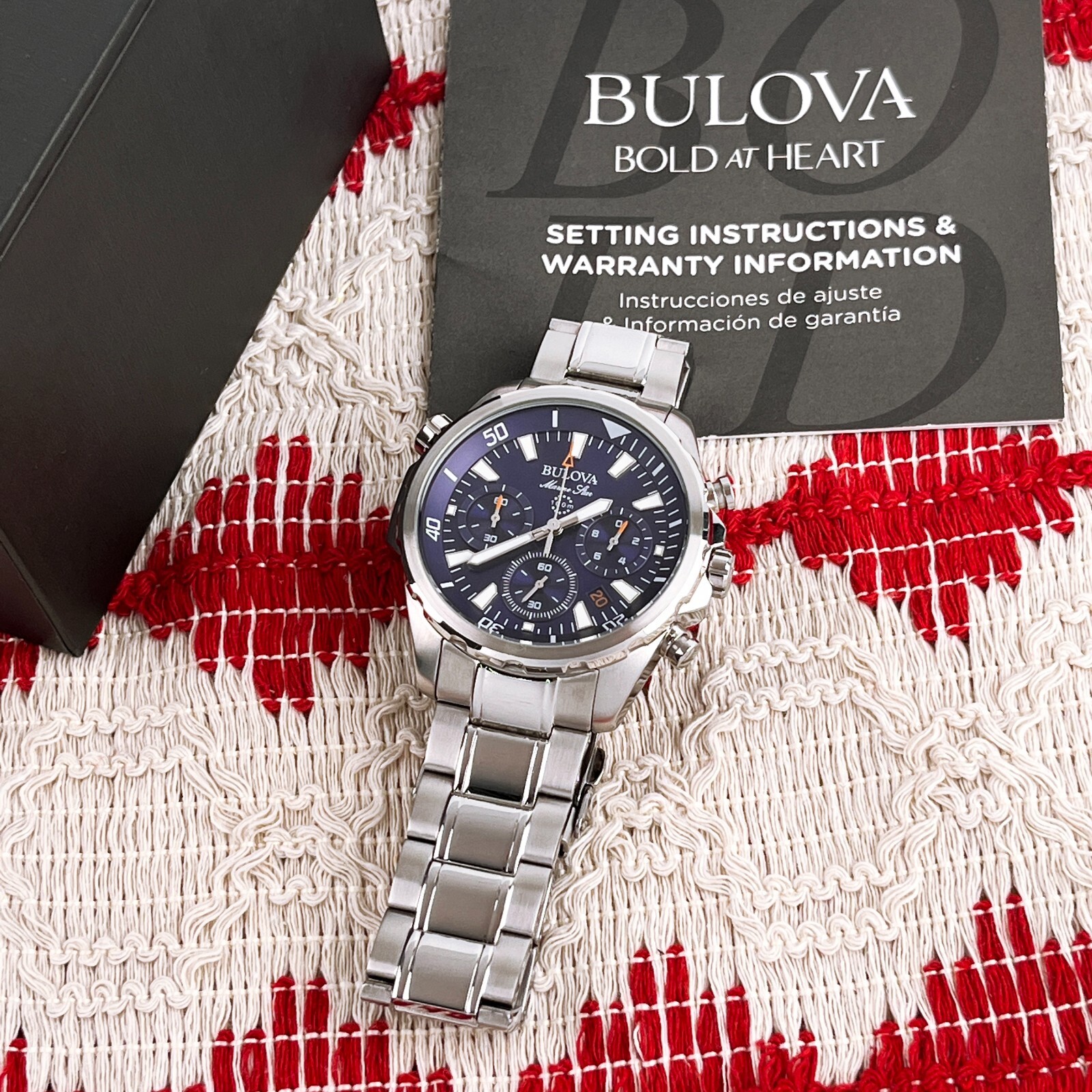 Classic Bulova Marine Star 96B256 Blue Dial 43mm Chronograph Quartz Men’s Watch