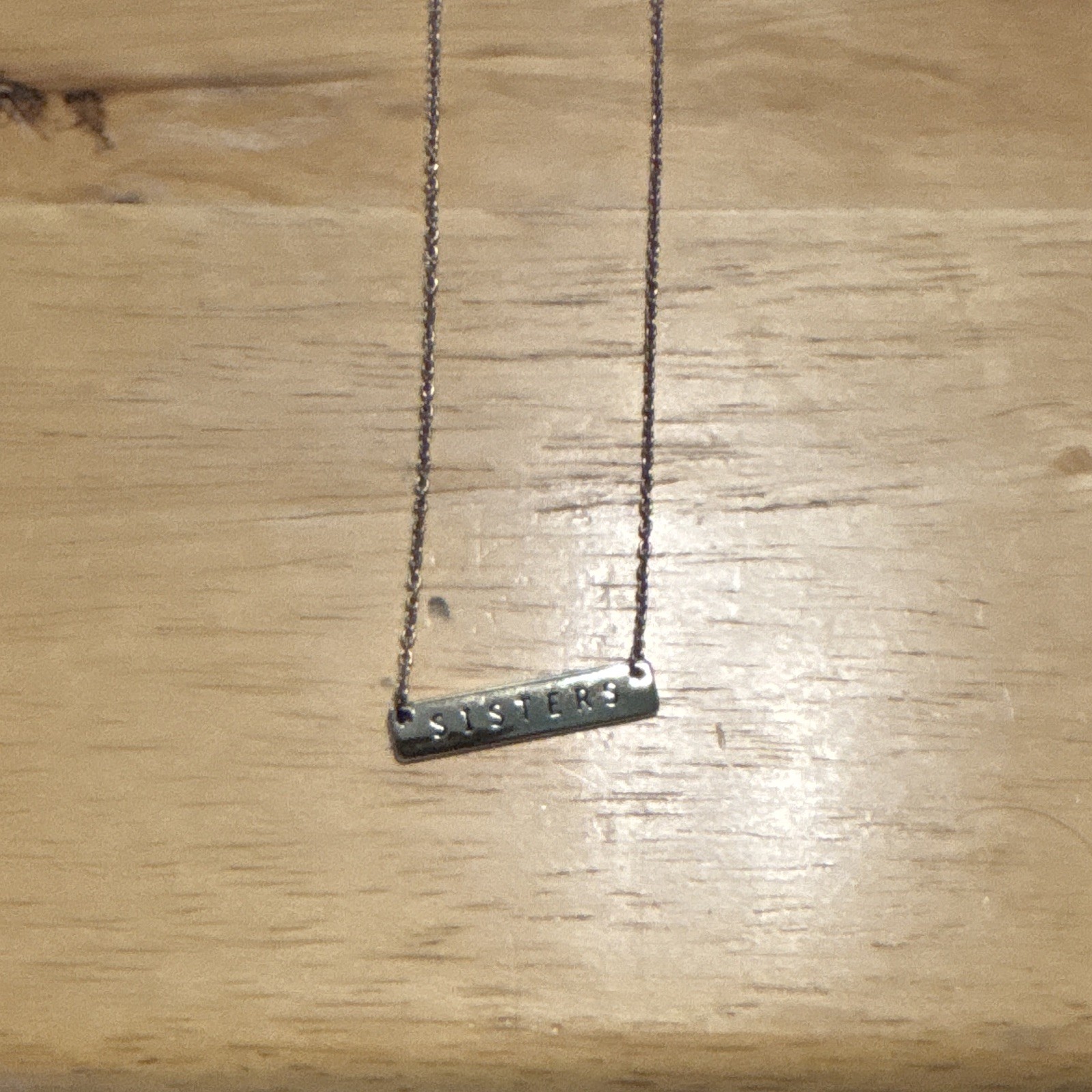 Silver Tone Cable Chain Necklace Engraved Rectangle Bar Pendant Lobster Clasp