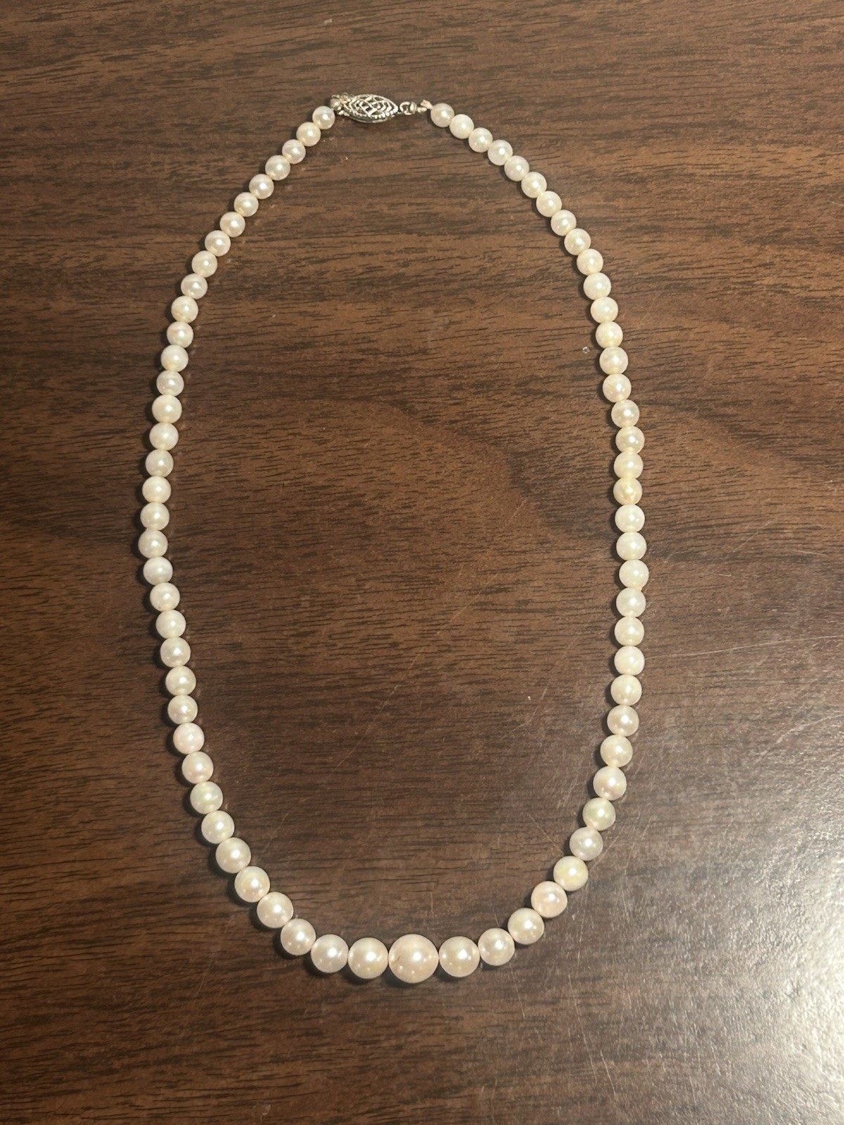 Solid 14k Gold Rhodium Plated Clasp Graduated Mother Of Pearl 15 Inch Necklace