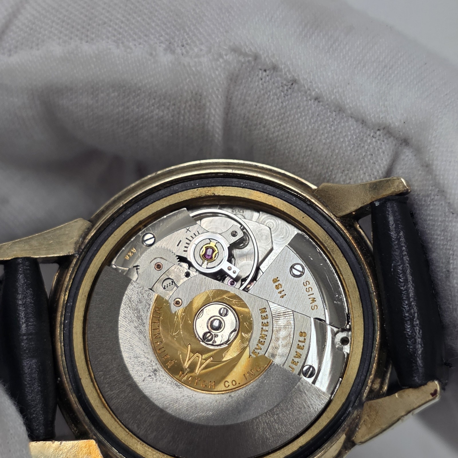 Vtg Wittnauer Mens Automatic Watch Swiss 11SR 17J 34mm Crosshair 10k Gold Filled