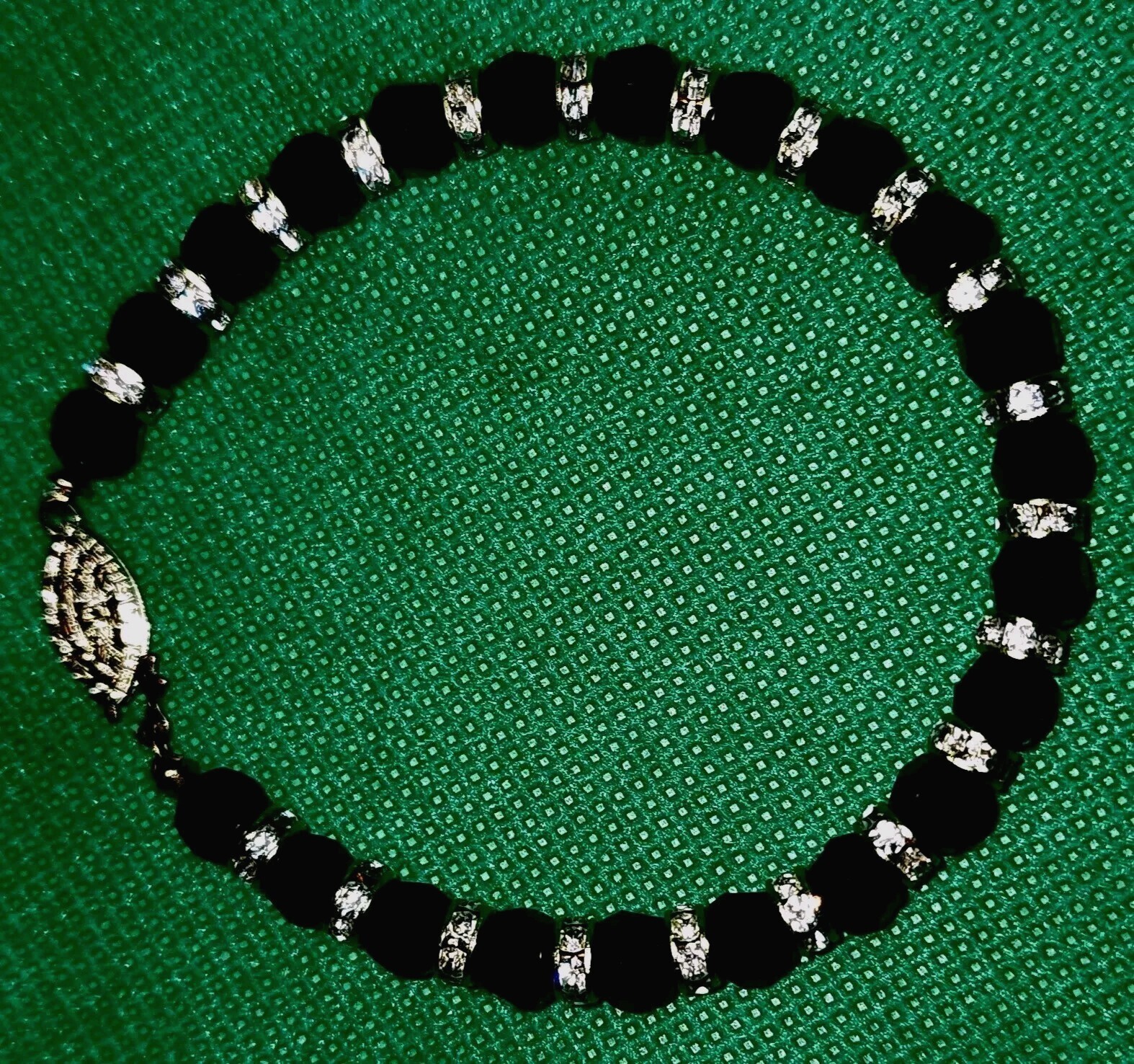 VINTAGE BLACK ONYX With CUT CRYSTALS & GOLD BRACELET 14K/20