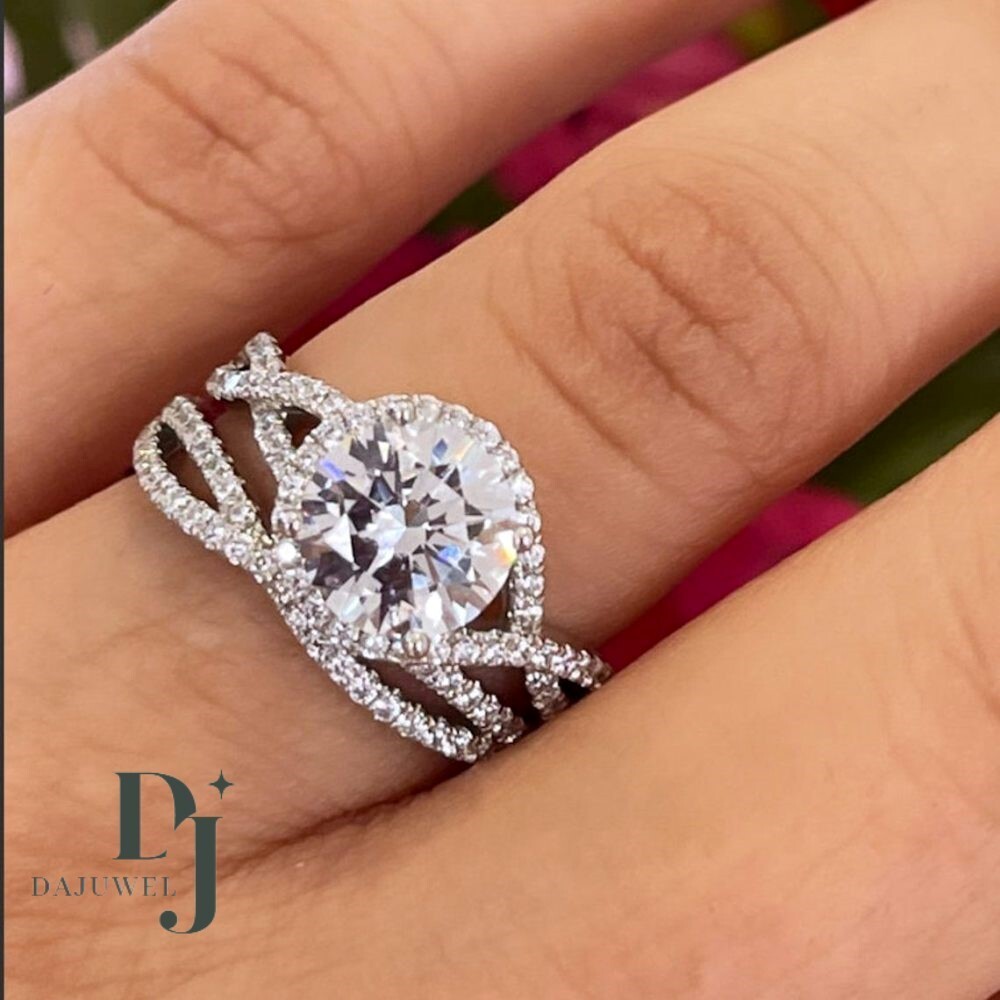 3 CT Round Cut Moissanite Bridal Set Engagement Ring Solid 14K White Gold VVS1