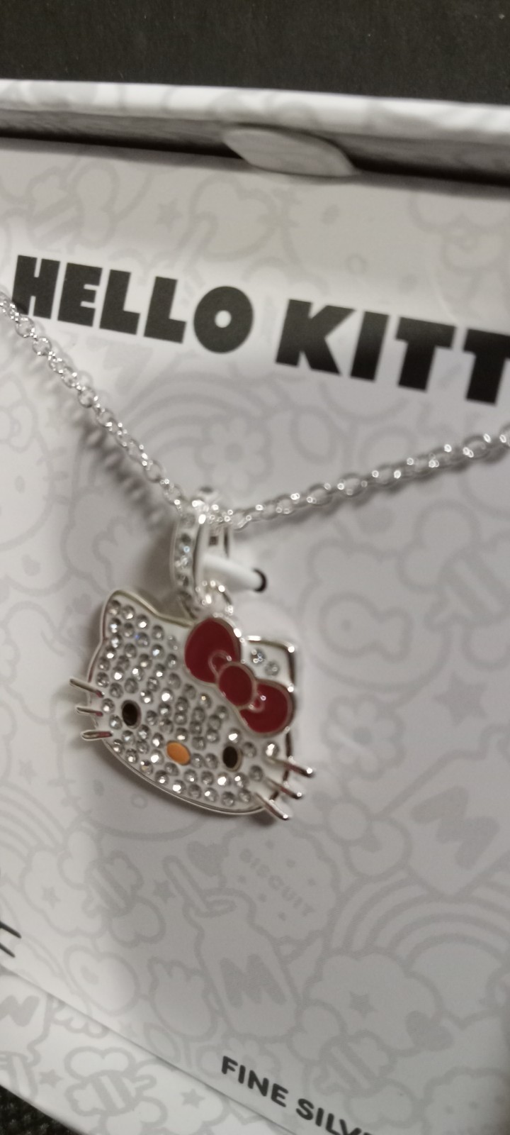 Hello Kitty Fine Silver Plated With Rhinestone Necklace New