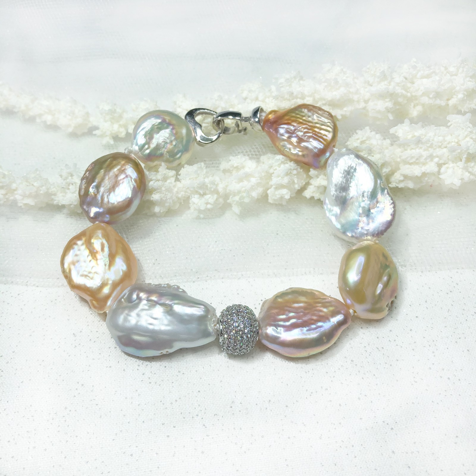 20-25MM Multicolored Souffle Pearls In Sterling Silver Accent Statement Bracelet