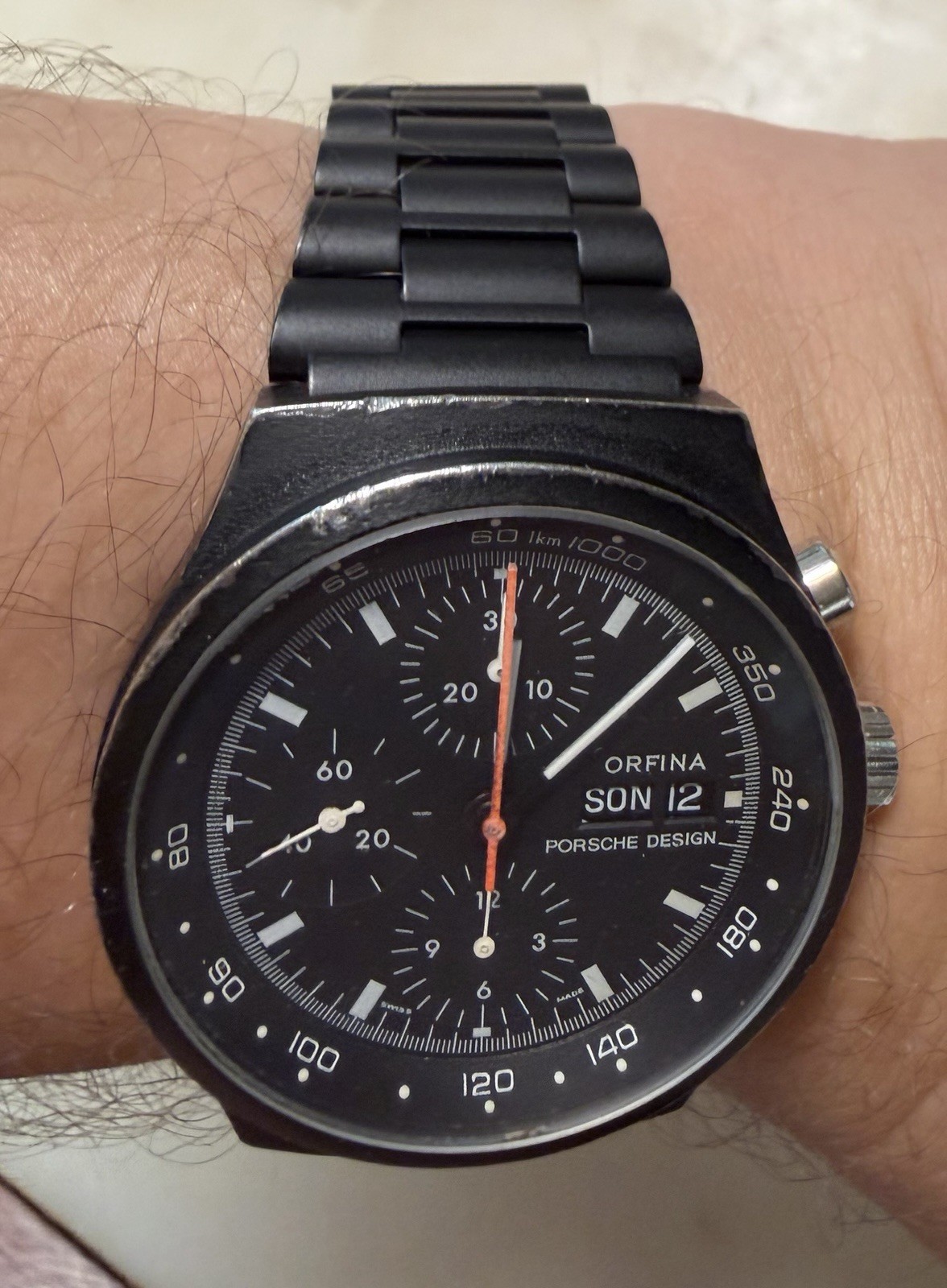 1973 Porsche Design Orfina Chronograph 1 PVD Valjoux 7750 Mark I Dial Watch