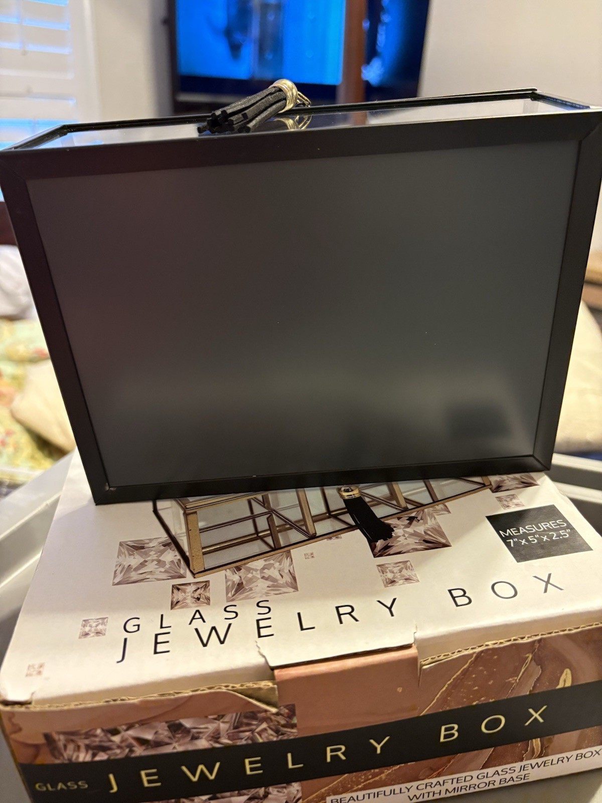 Glass Jewelry Box 5 Sections 7″x5″X 2.5″ New In Box. S 2