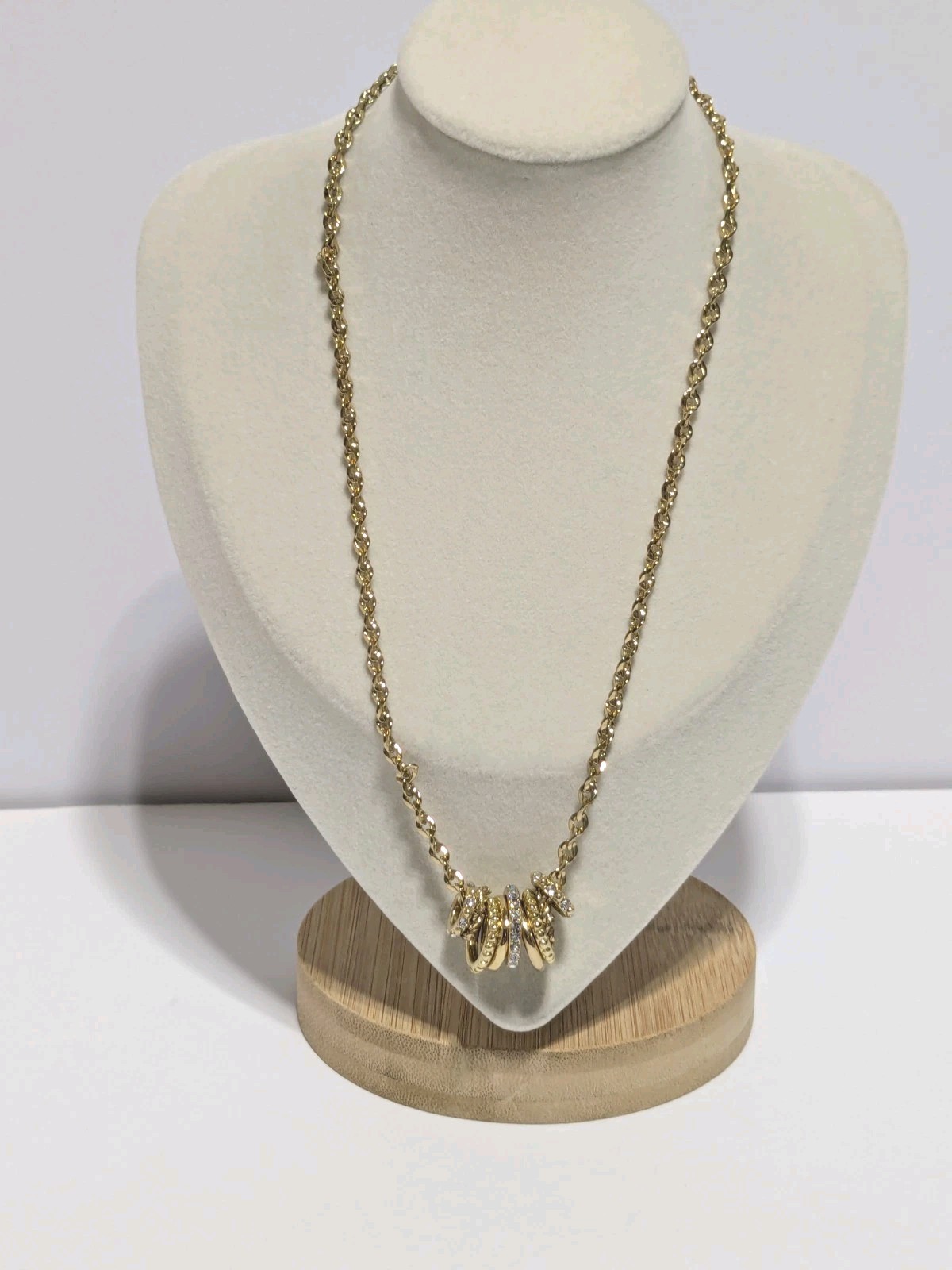 Charter Club Gold Tone Necklace With Textured & Pave Rhinestone Ring Charms 17″