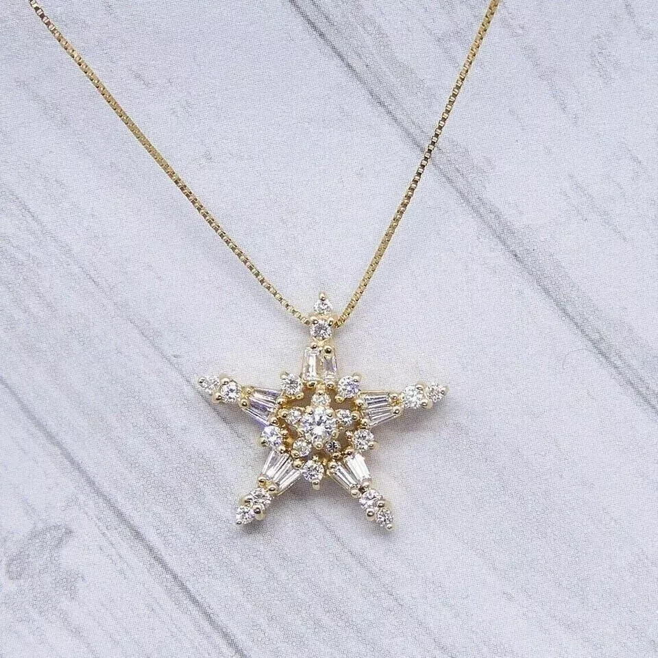 3.00 Ct Round Cut Simulated Diamond Engagement Star Pendant Yellow Gold Plated