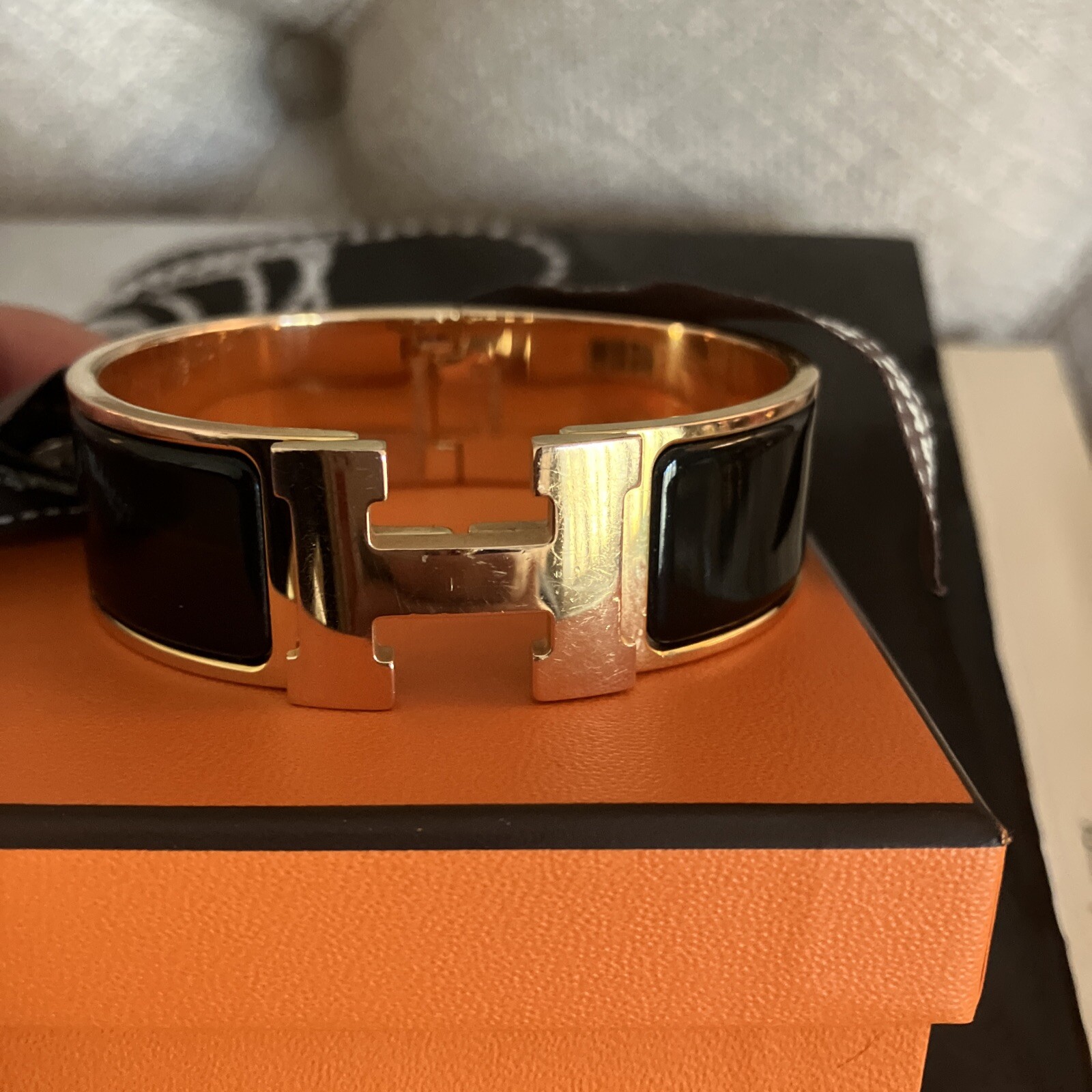 Authentic HERMES Black Enamel GHW Clic Clac H Bracelet CHIC ❤️❤️