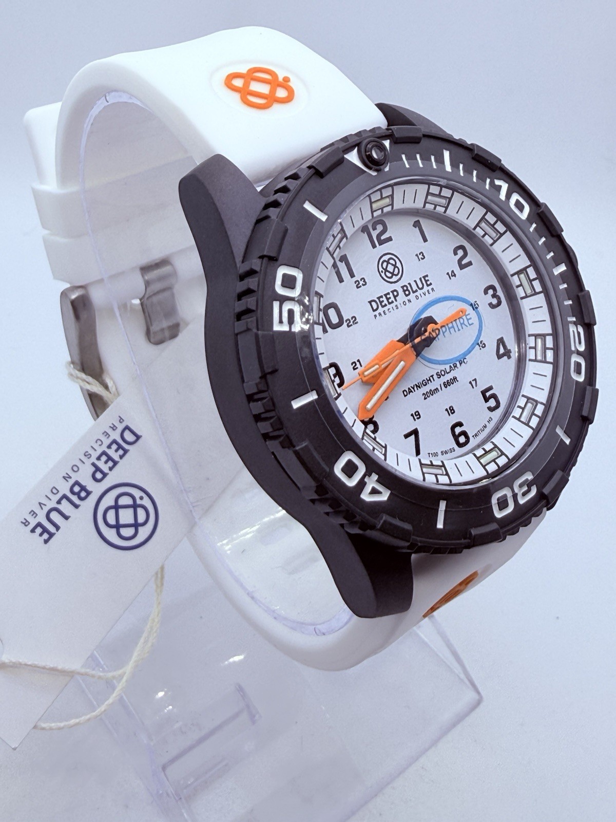 Deep Blue DAYNIGHT 43MM DIVER SOLAR POWERED PC WHITE DIAL 3 COLOR TUBES‼️