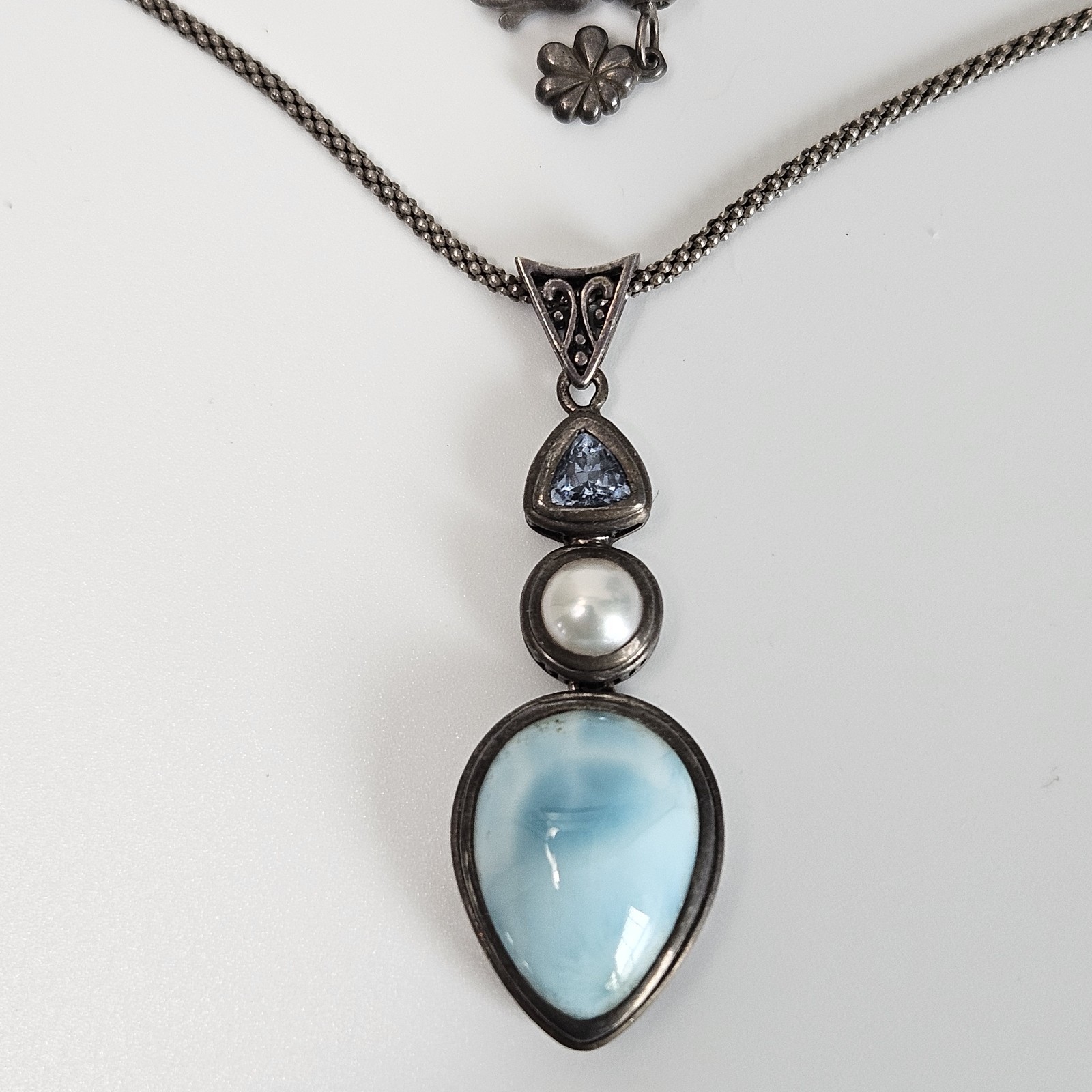Marahlago Larimar Spinel Pearl Pendant Necklace Azure Pear Adjustable