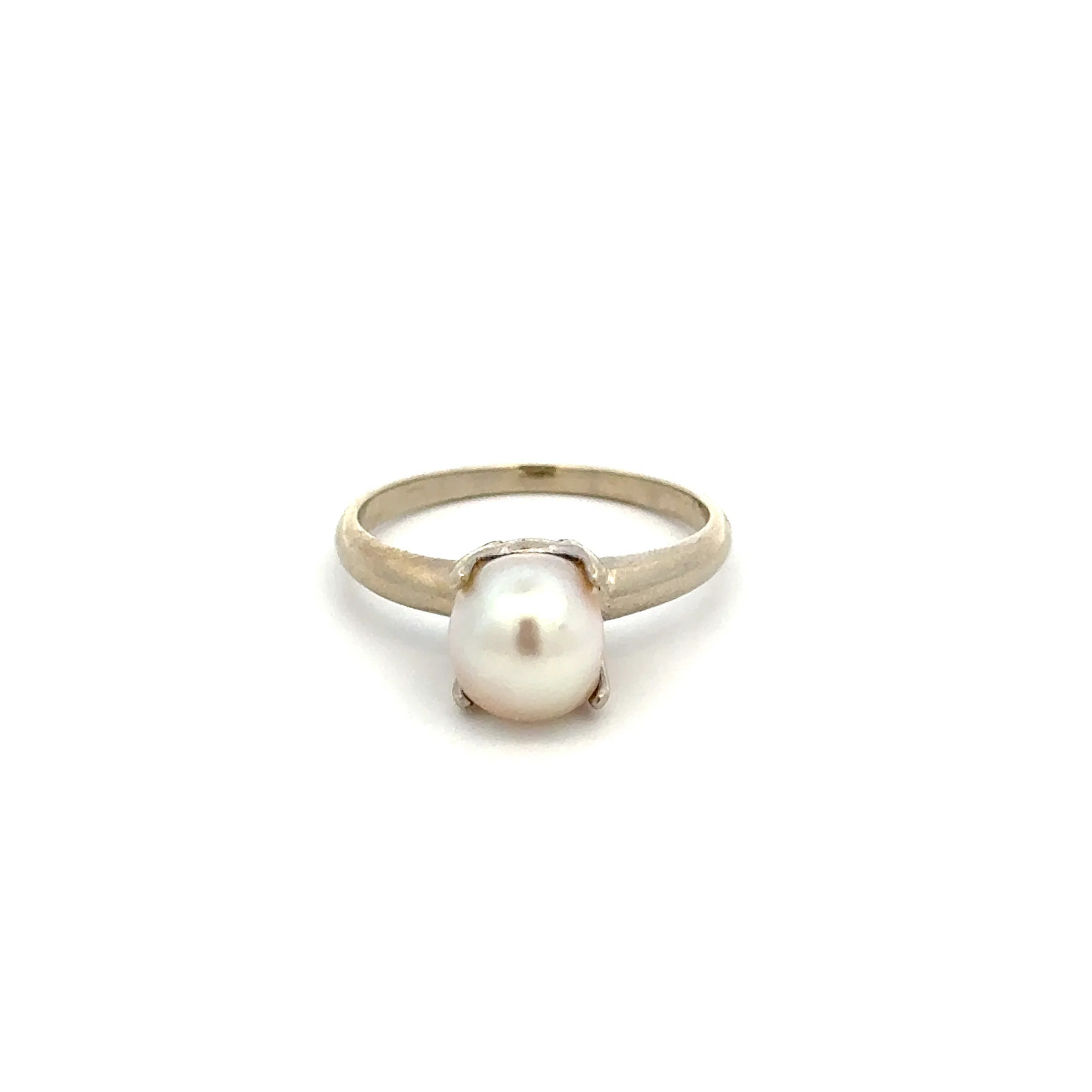 14K White Gold 7.90mm Freshwater Pearl Solitaire Ring 3.4g, Size 7