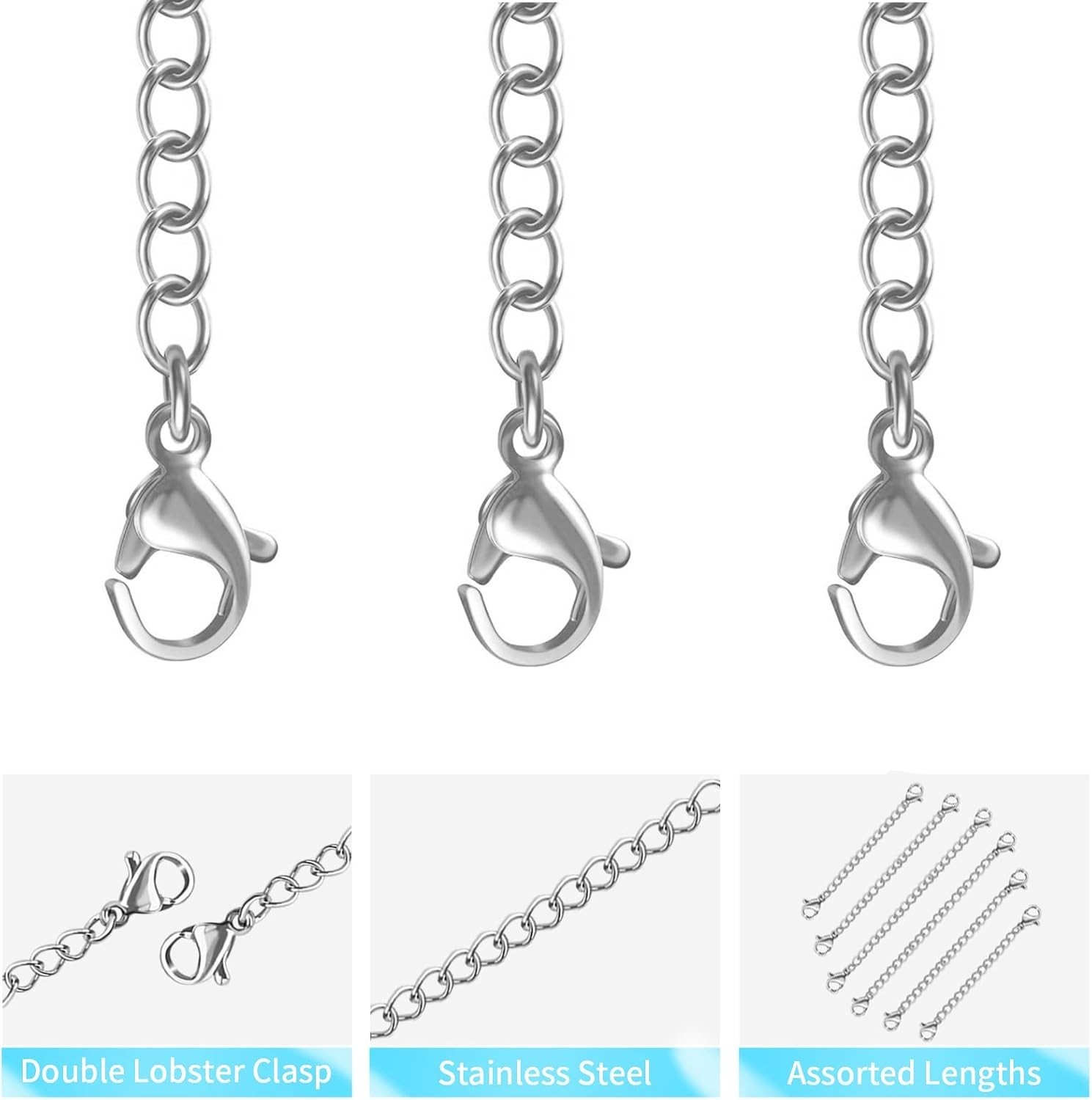Durable 12 PCS Necklace Extenders – Silver Stainless Steel, 1-6” Length Options