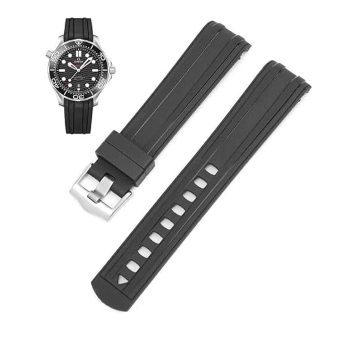 20mm Black Curved Rubber Strap for Omega Seamaster 300 42mm Pro Diver OMEGA