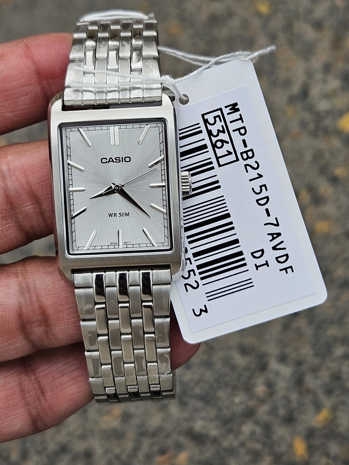 Casio MTP-B215D-7AVDF Silver Dial Rectangular Watch Stainless Steel WR50M New