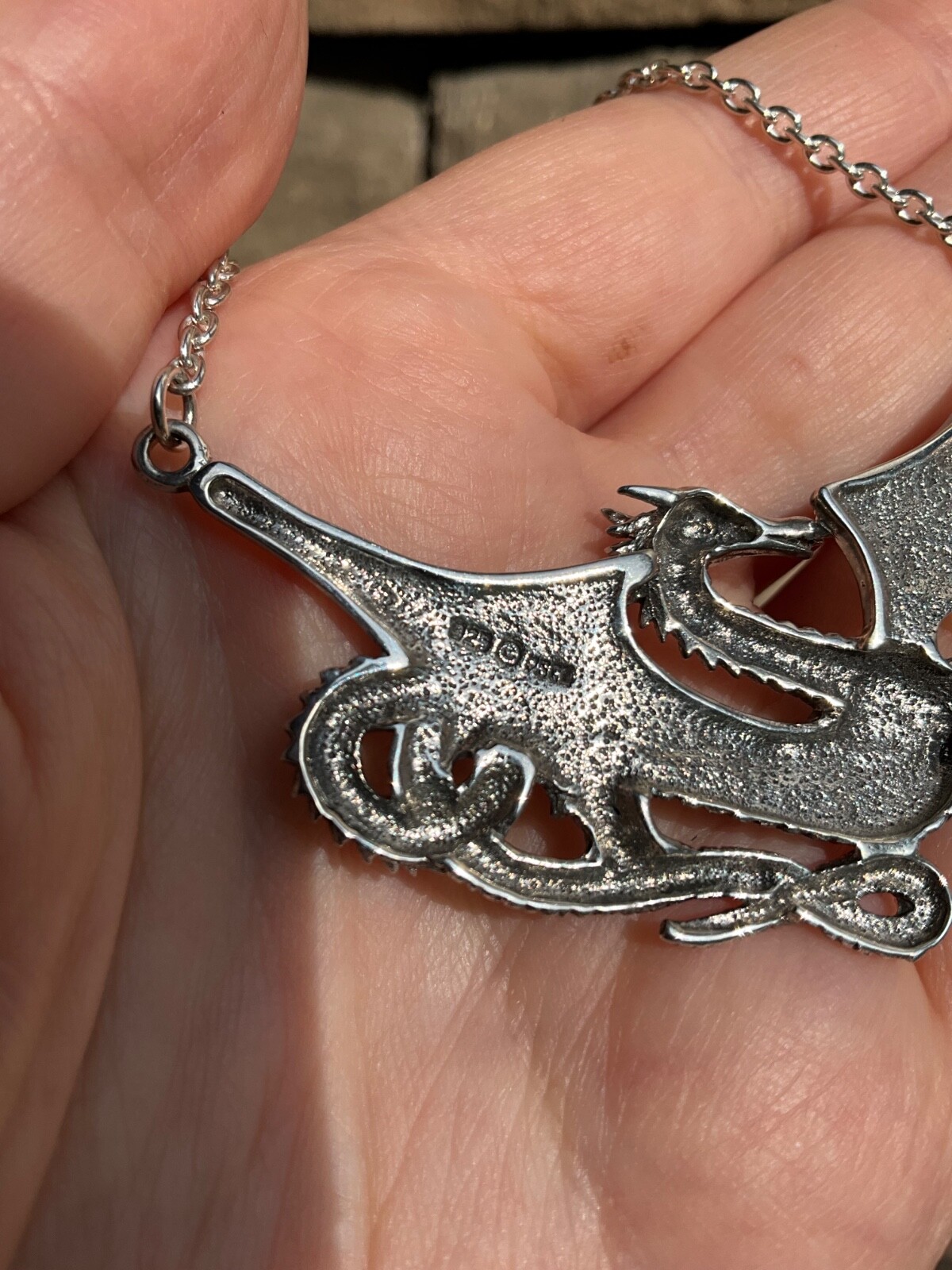 Huge Sterling Silver Dragon Necklace Peter Stone