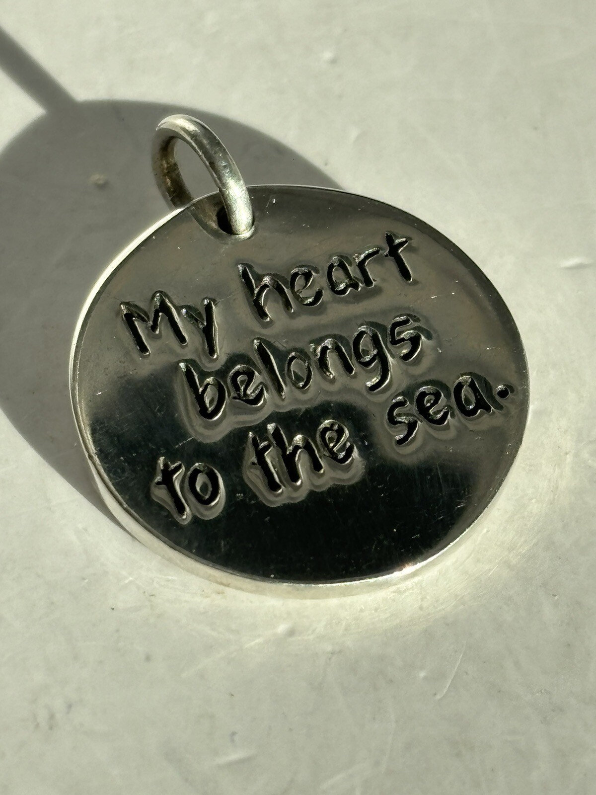 Sterling silver My Heart Belongs To The Sea disk charm ~C214~