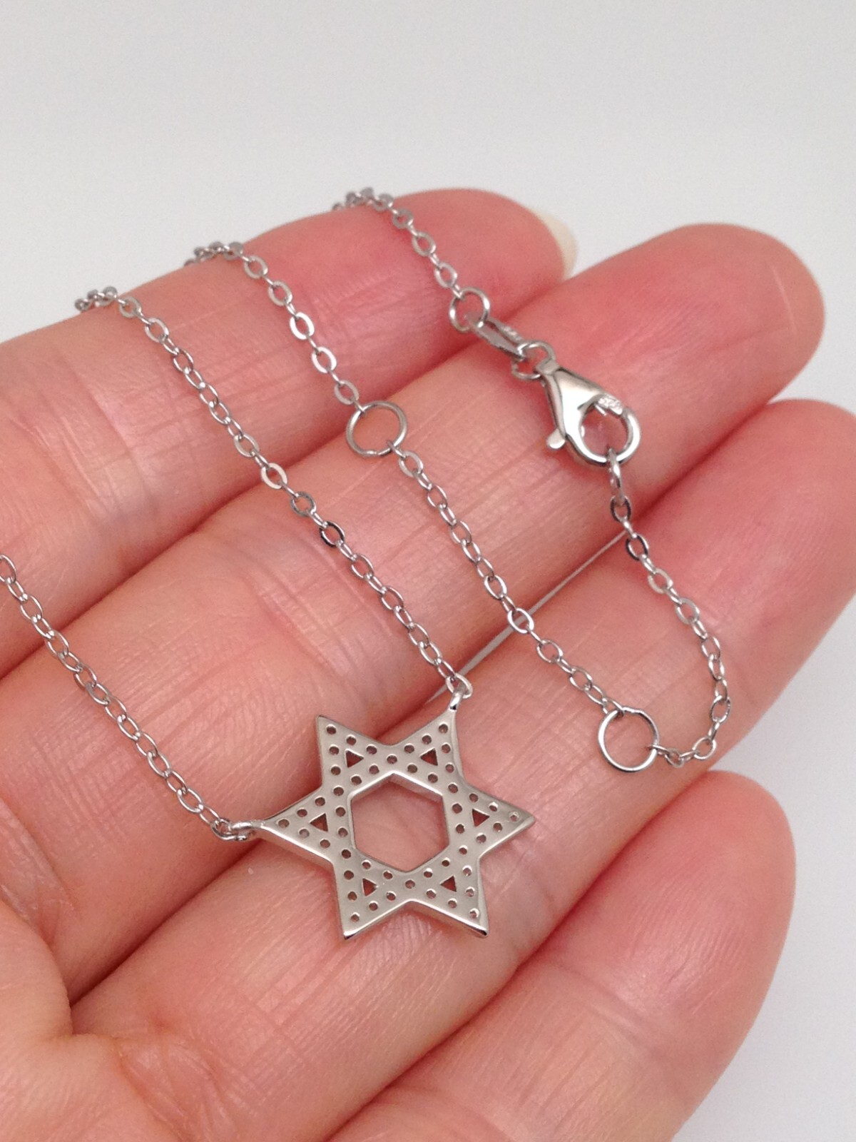 925 Sterling Silver Cz Star of David Pendant Necklace Womens 14.5mm(0.57″) 17.5″