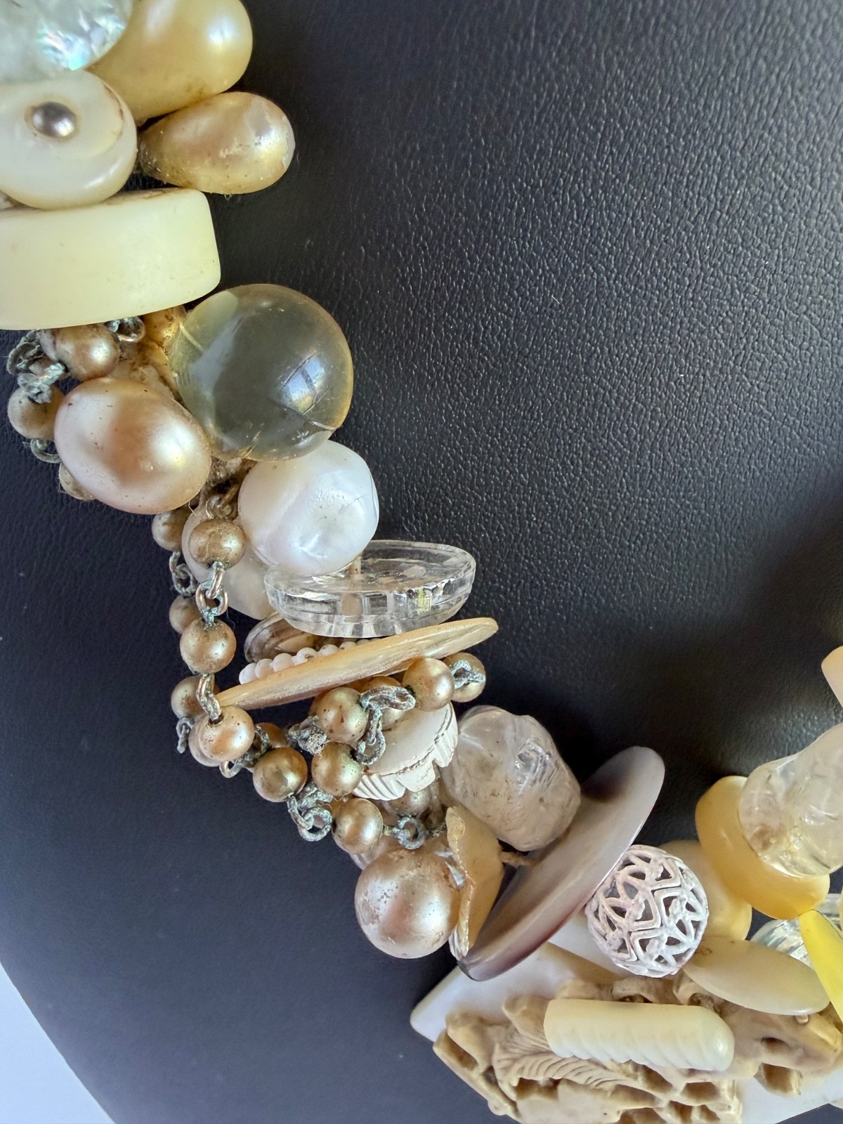 Vintage Necklace Adorned with Buttons, Beads, Buckles & Other Vintage Elements