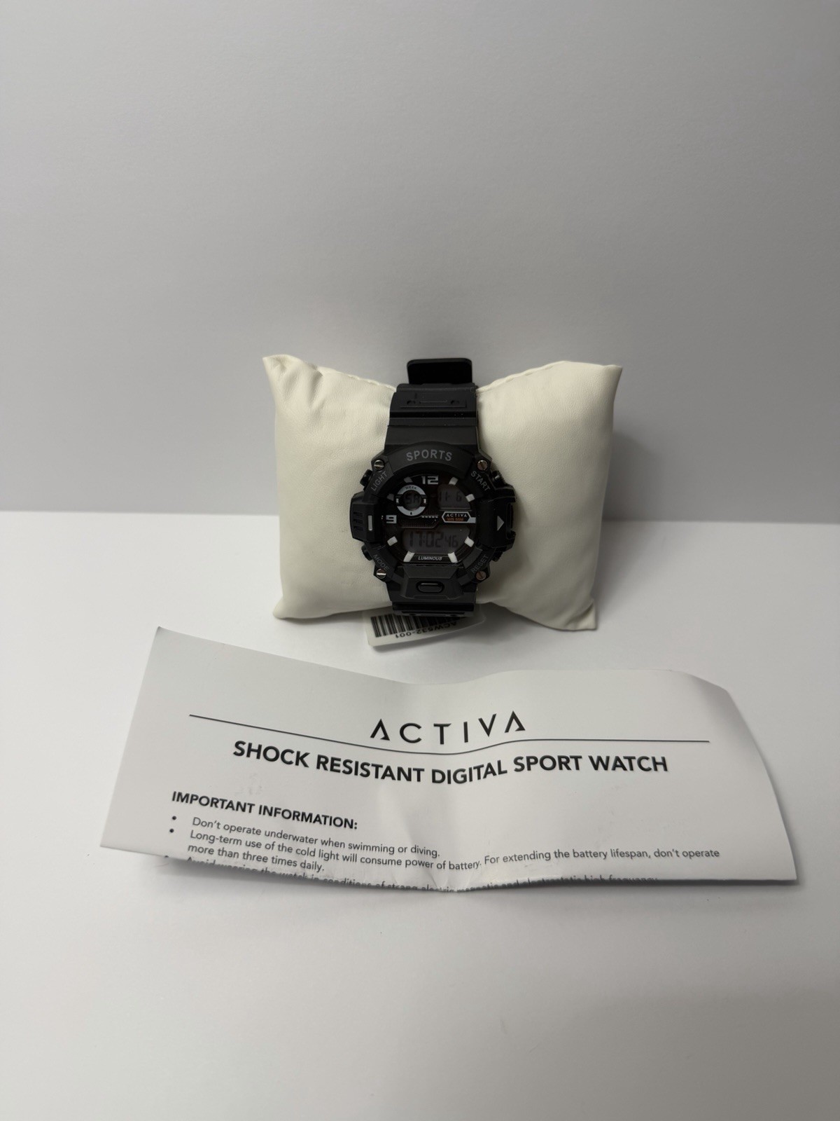 Activa Shock Resistant Digital Quartz Watch 50m Alarm Backlight Box Manual