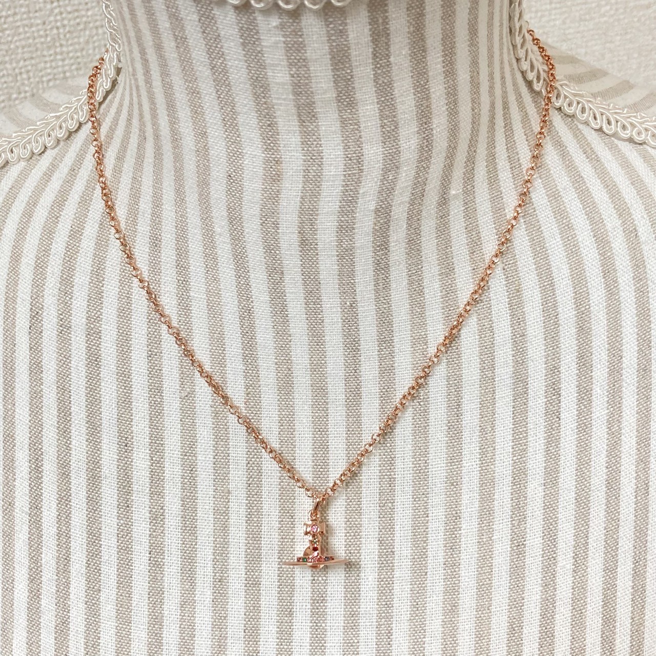 Vivienne Westwood Necklace Petit Orb Rose Pink Gold TOP 1.5 cm x 1.6 cm NO BOX