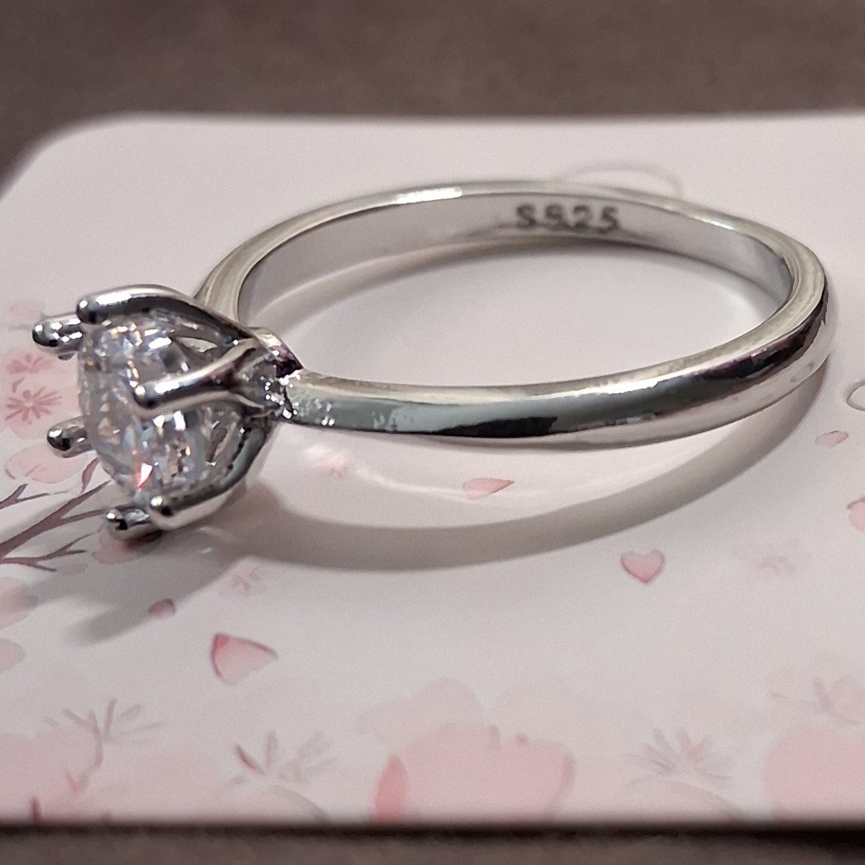 New Sterling Silver 925 Cubic Zirconia Solitaire Engagement Ring Size 7.75 w/Box
