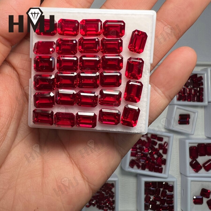 Ruby Emerald Cut Loose Gemstone Lab-Created Genuine Corundum Lab Grown Jewelry