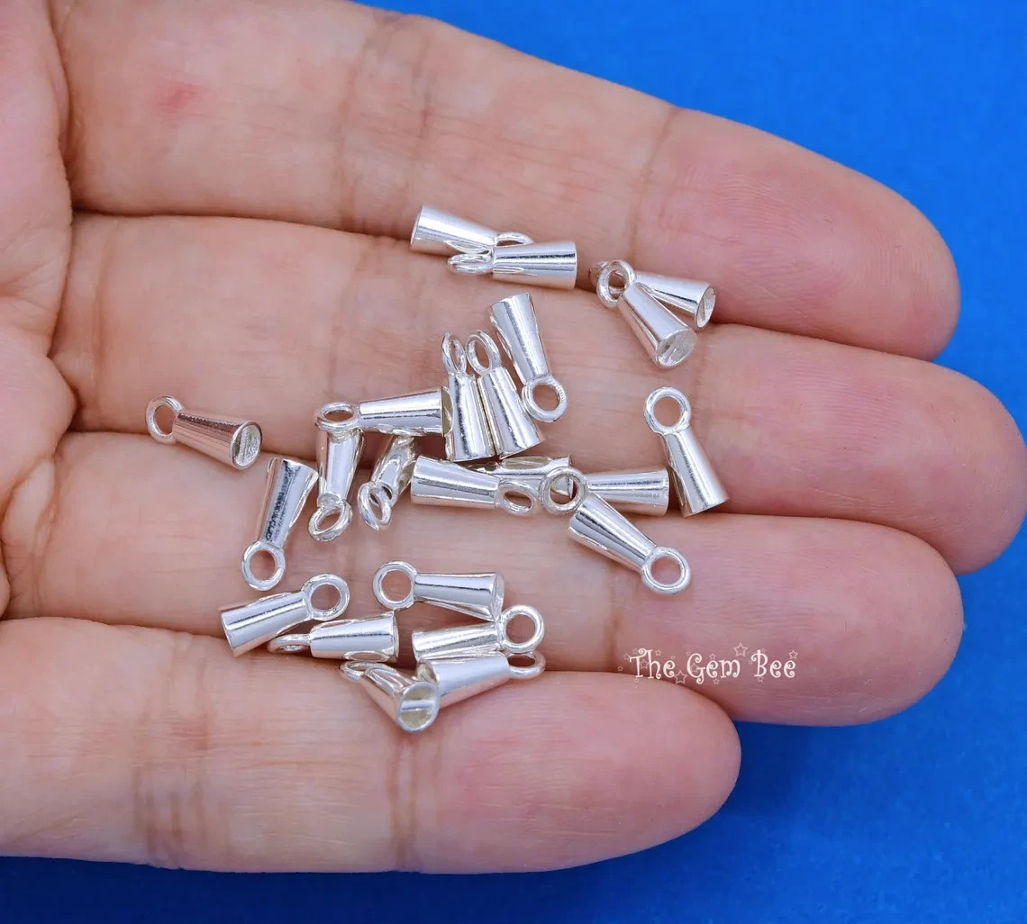 Sterling Silver Crimp Hook Cone Cups Ends Findings With Bars Quantity: (2)