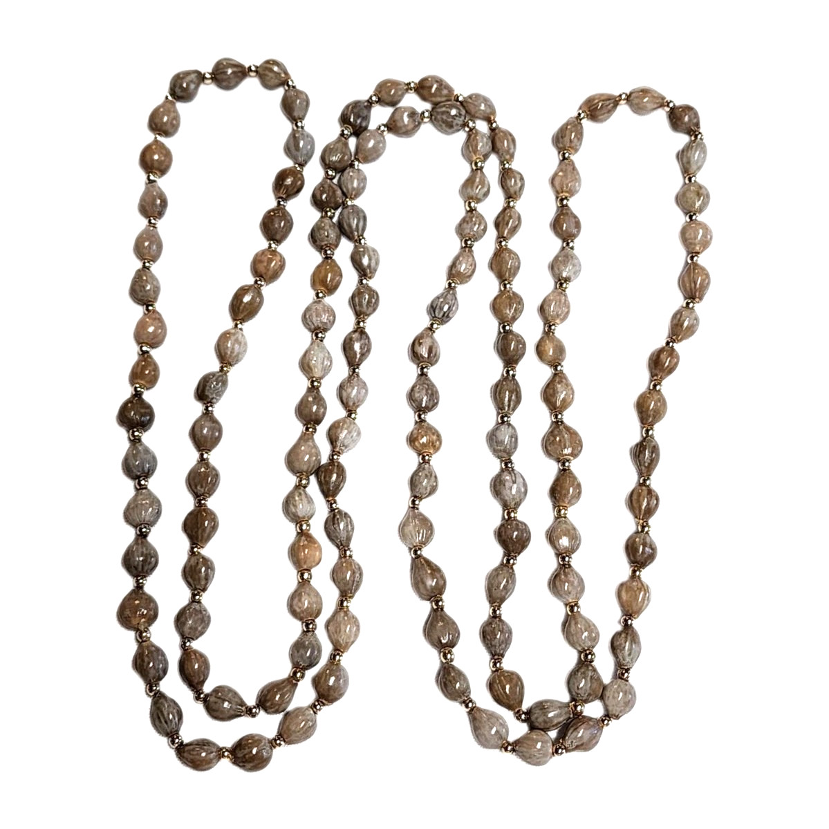 Vintage Brown & Gray Job’s Tears Natural 9-10mm Beaded Necklace Gold Tone 55″