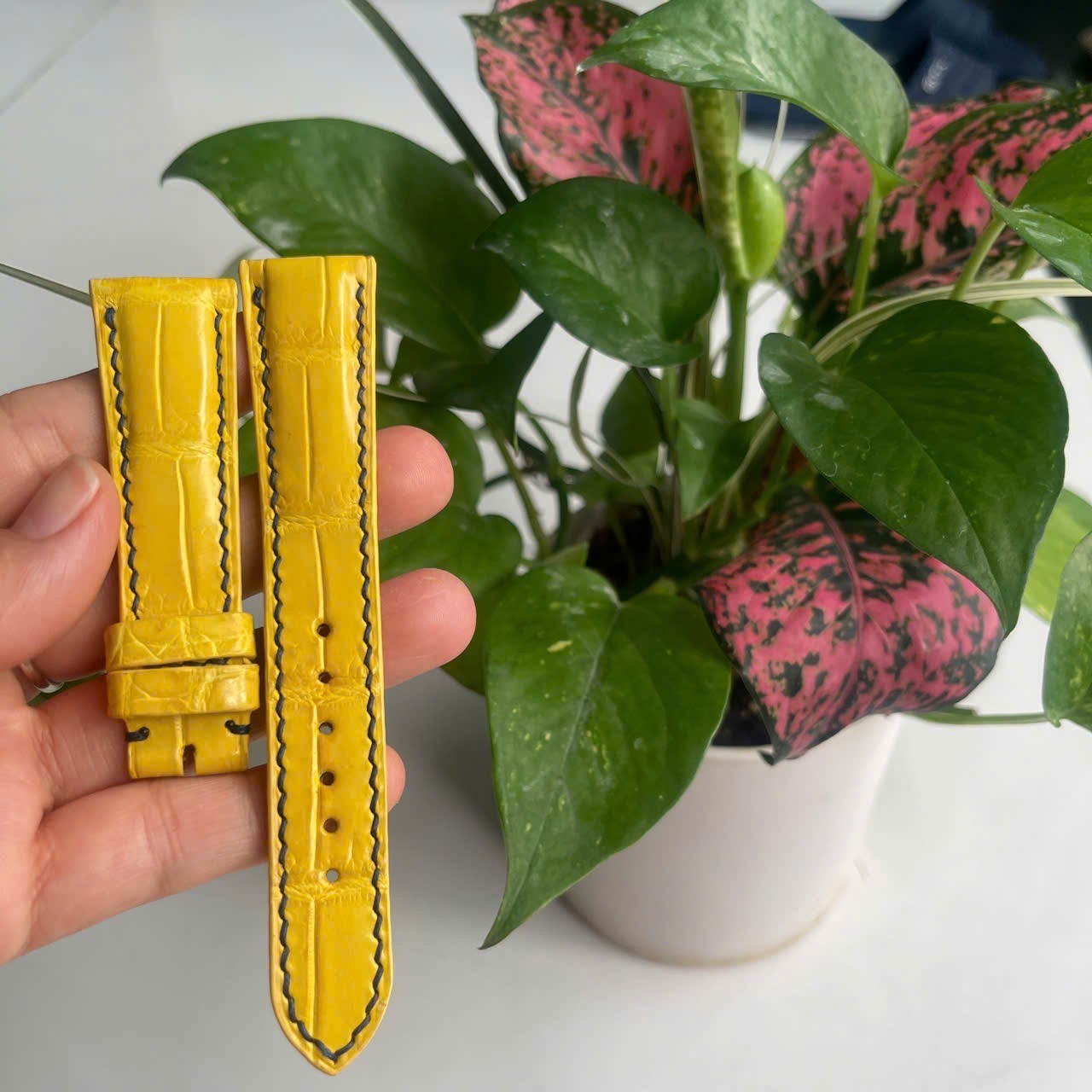 Yellow 20mm/18mm 100% Genuine Exotic Leather Skin Watch Strap Band-Handmade