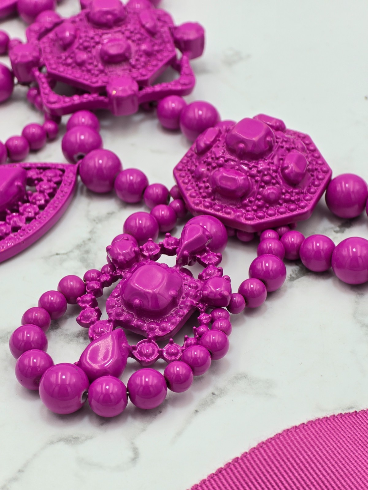 Lanvin H&M Pink Statement Necklace Ribbon Bib Rare Designer Collab