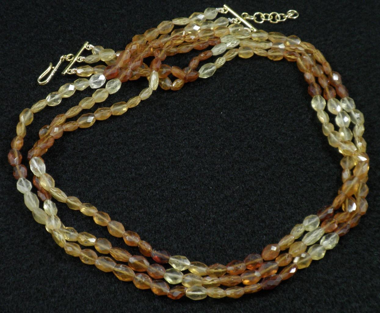 Vermeil .925 Silver Faceted Hessonite Garnet 3 strand triple graduated Necklace
