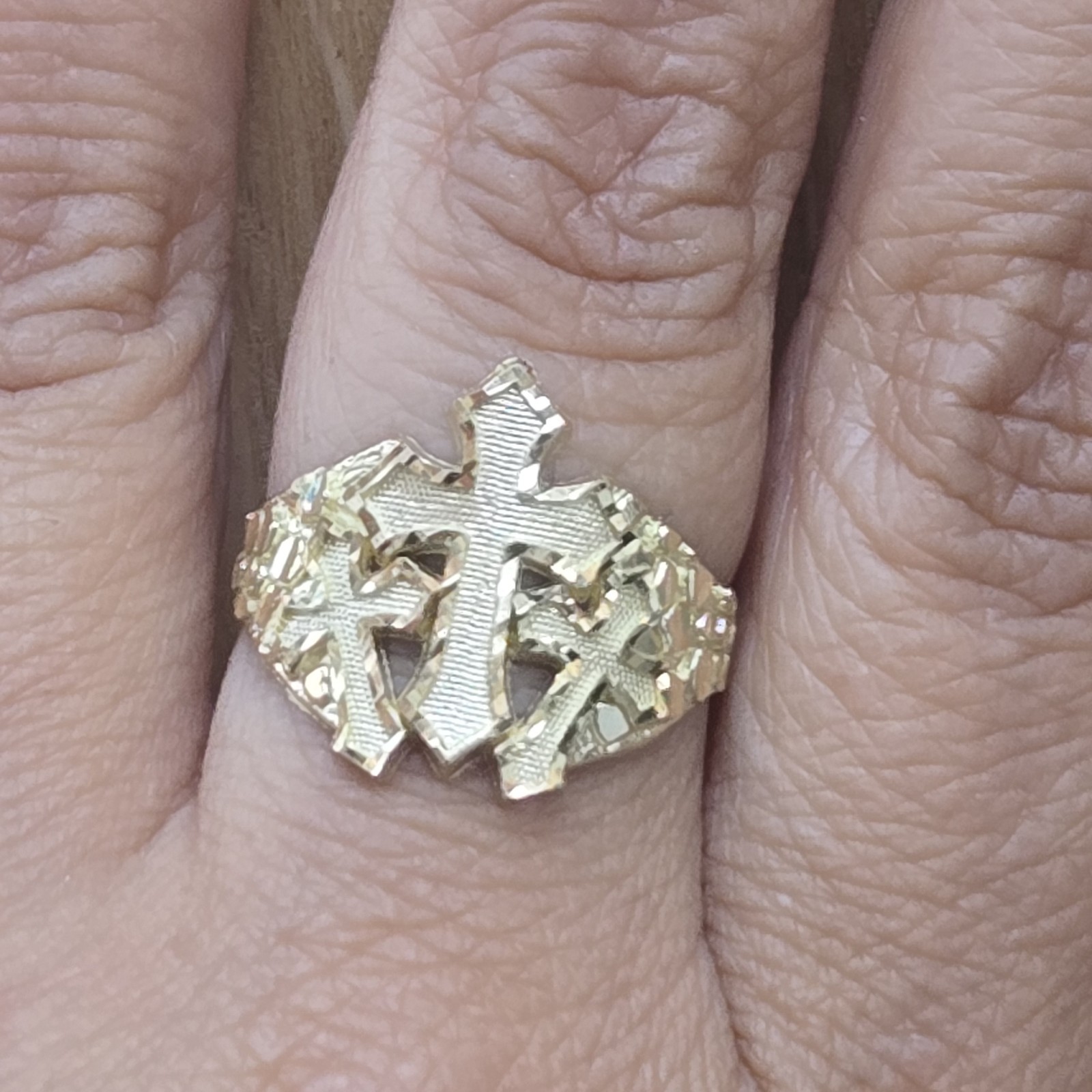 Solid 10k yellow Gold Nugget Triple Cross Ring Size 8 9 10 11 12