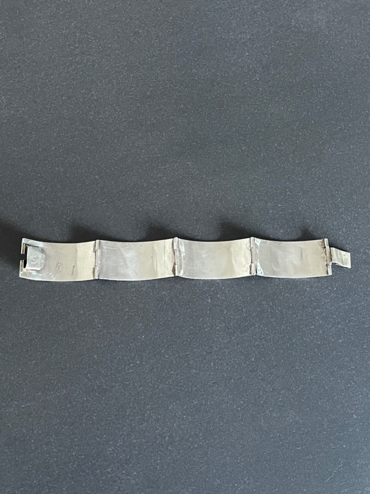 Solid 925 Silver Bracelet from Taxco Mexico Handmade with Green Stone Inlay