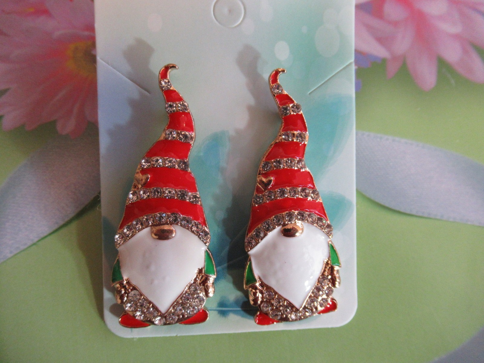Cute Christmas Gnome Lights Multi-Crystal Statement Drop Earrings You Choose