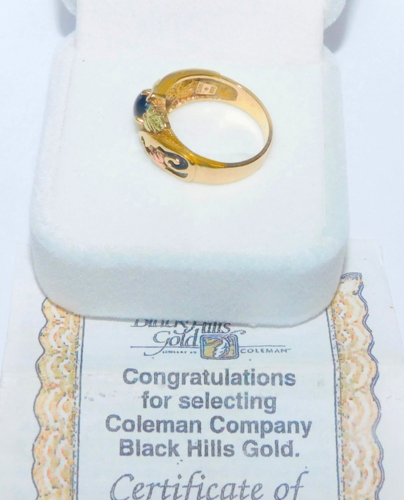 Black Hills Gold 10k Onyx Wide Band Leaves Ring Size 7