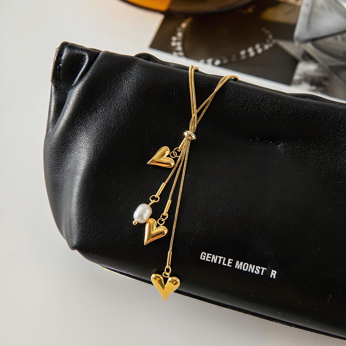 18K Gold Plated Heart Lariat Necklace Freshwater Pearl Stainless Steel Gift