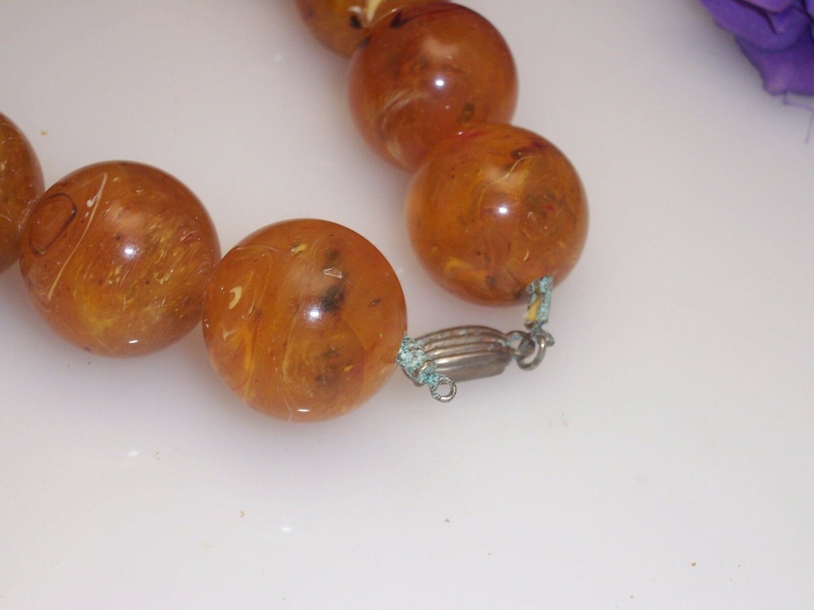Vintage 17″ Big 24.7 mm Amber Bead Necklace 153 Grams Broken Clasp