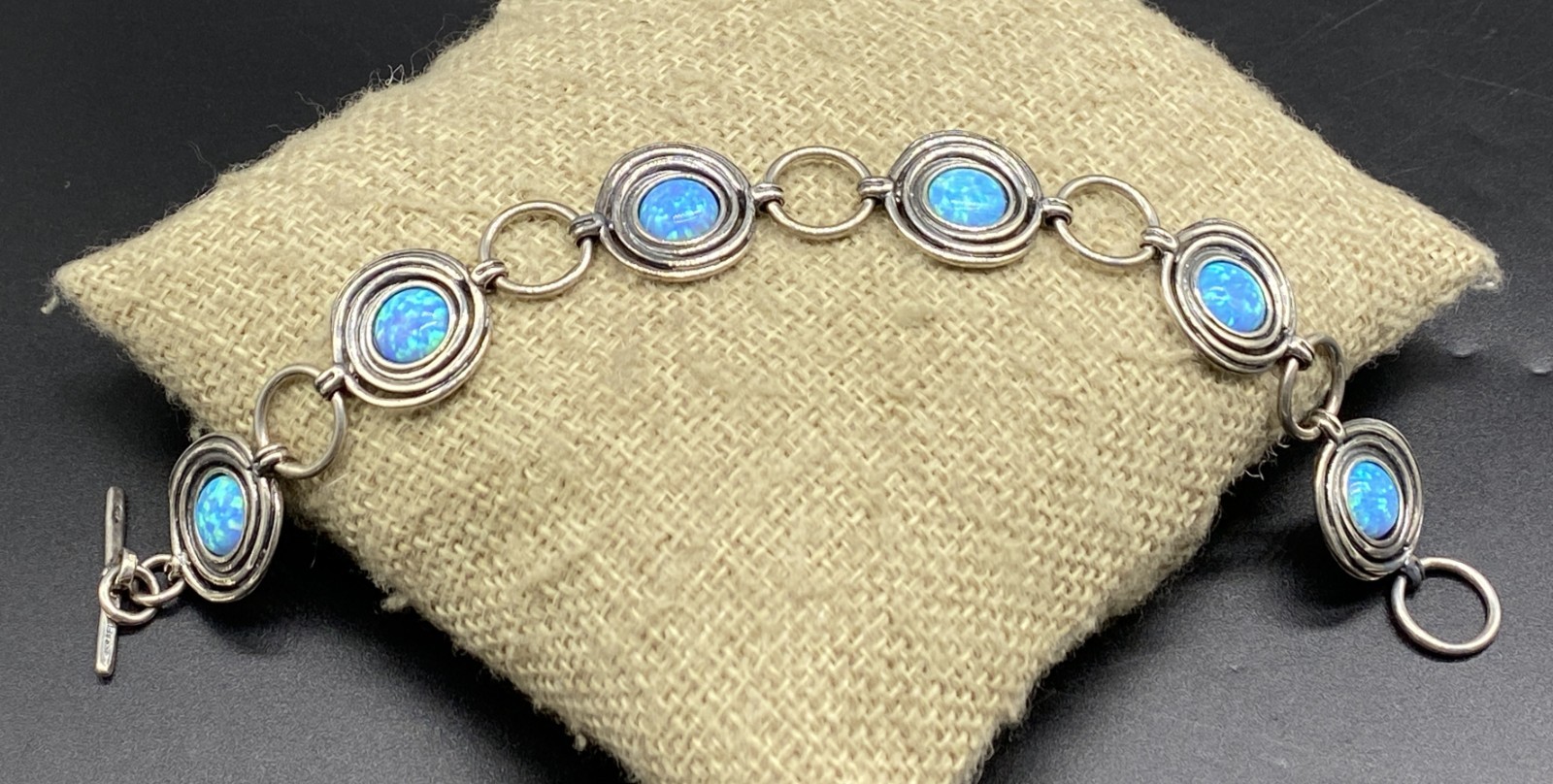 SHABLOOL STYLE-Sterling Modernist Opal Nest Link Toggle Bracelet-MADE IN ISRAEL